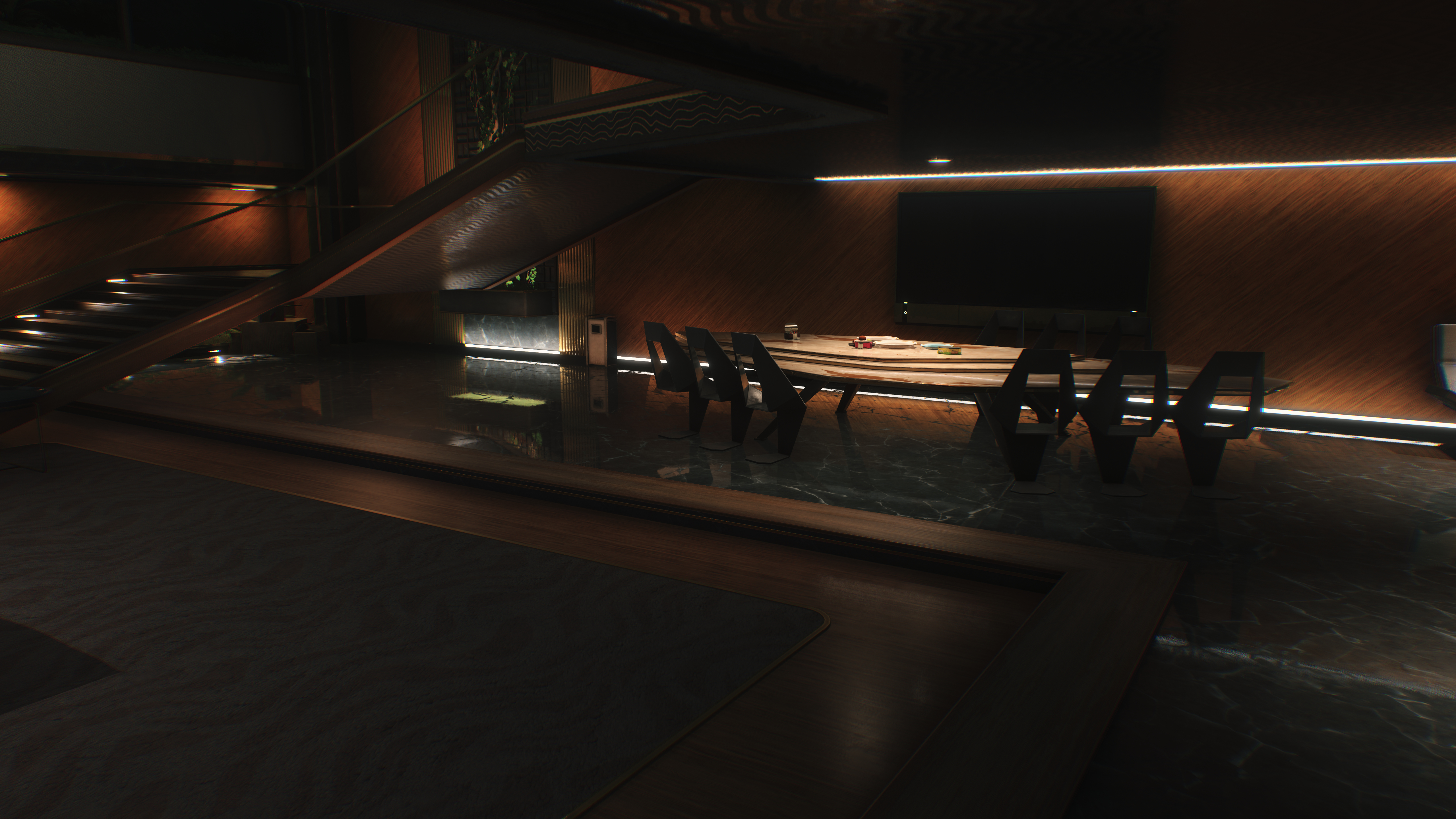 Futuristic Penthouse Conference Room in Cyberpunk 2077 HD Wallpaper