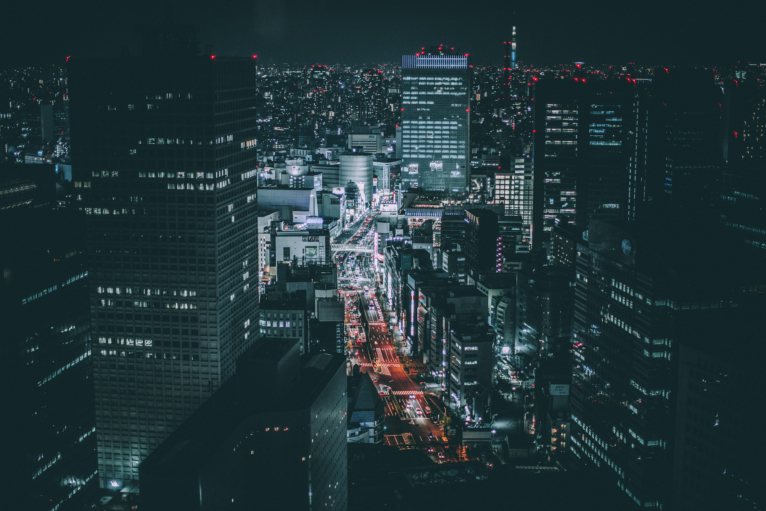 Aerial View of Tokyo City Skyline at Night HD Wallpaper