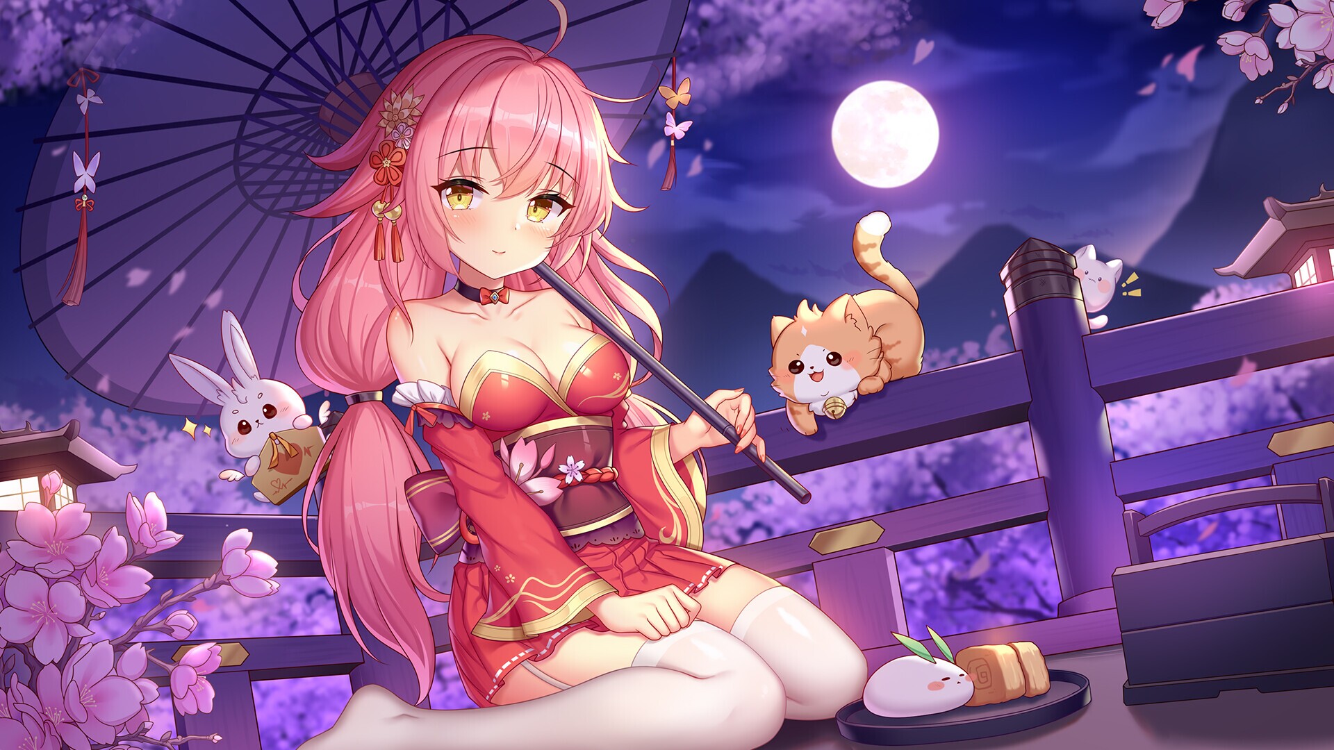 Pink-Haired Girl from Sakura Hime 6 under Full Moon HD Wallpaper