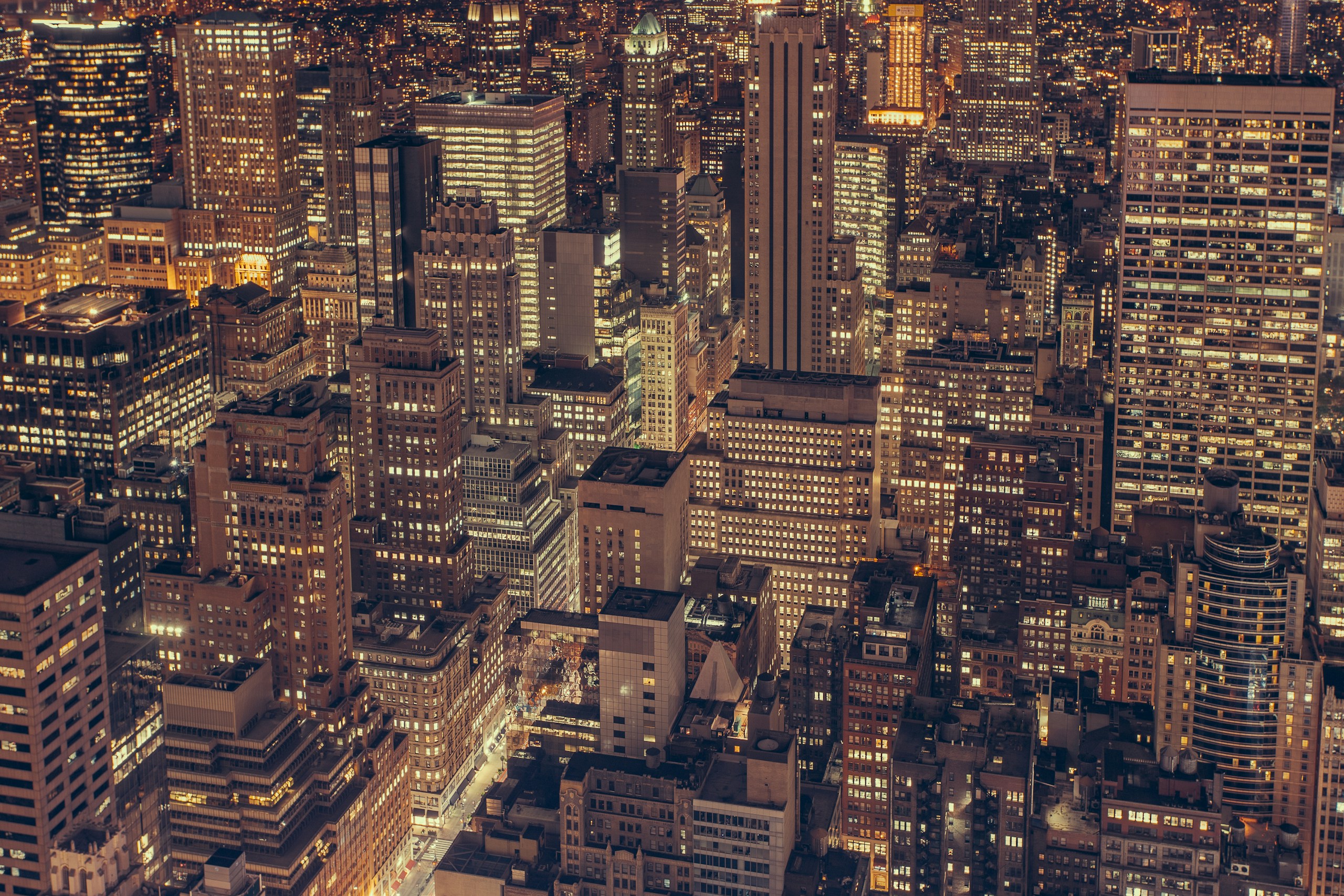 Dense City Skyscrapers Illuminated at Night HD Wallpaper