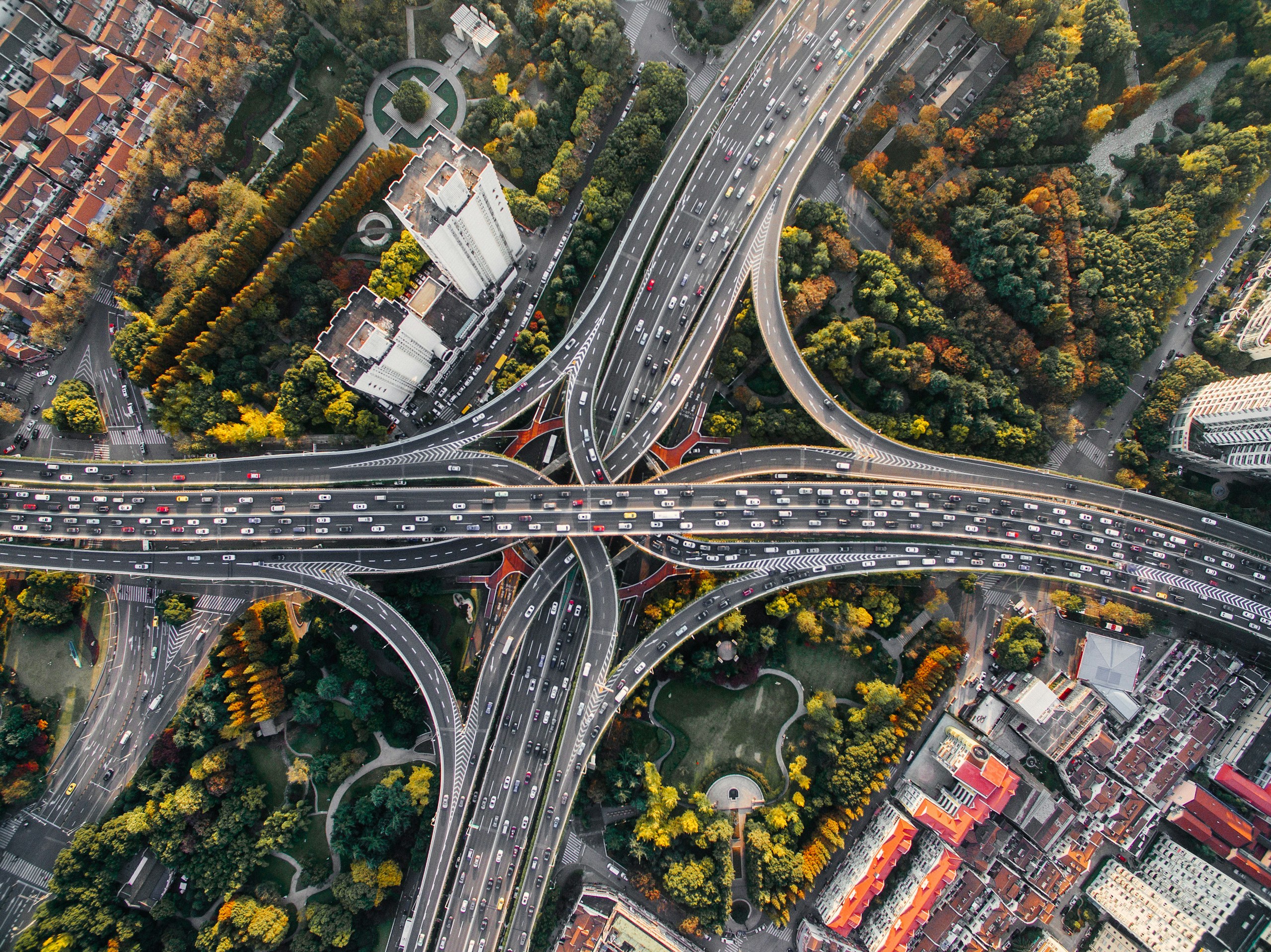 Aerial View of Shanghai Highway Interchange HD Wallpaper