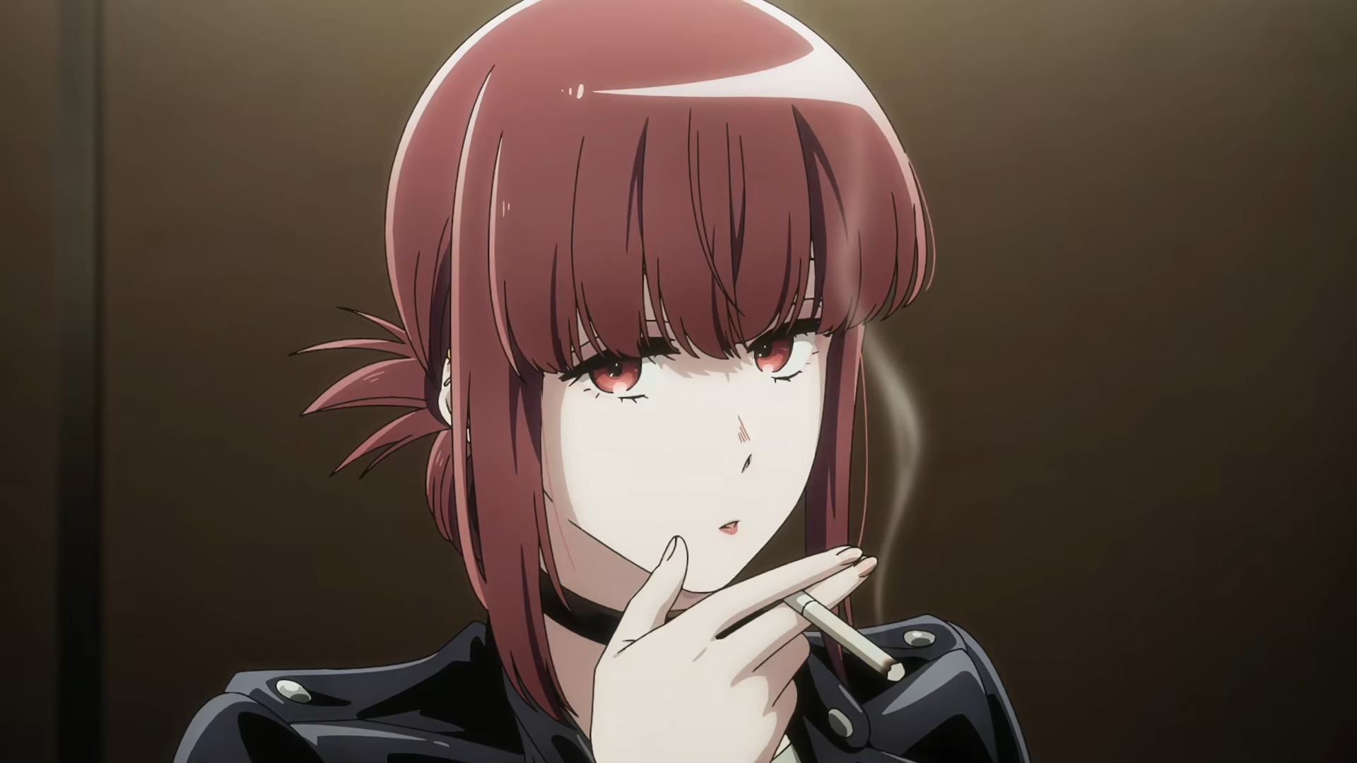 Anime Girl with Red Hair Smoking a Cigarette HD Wallpaper