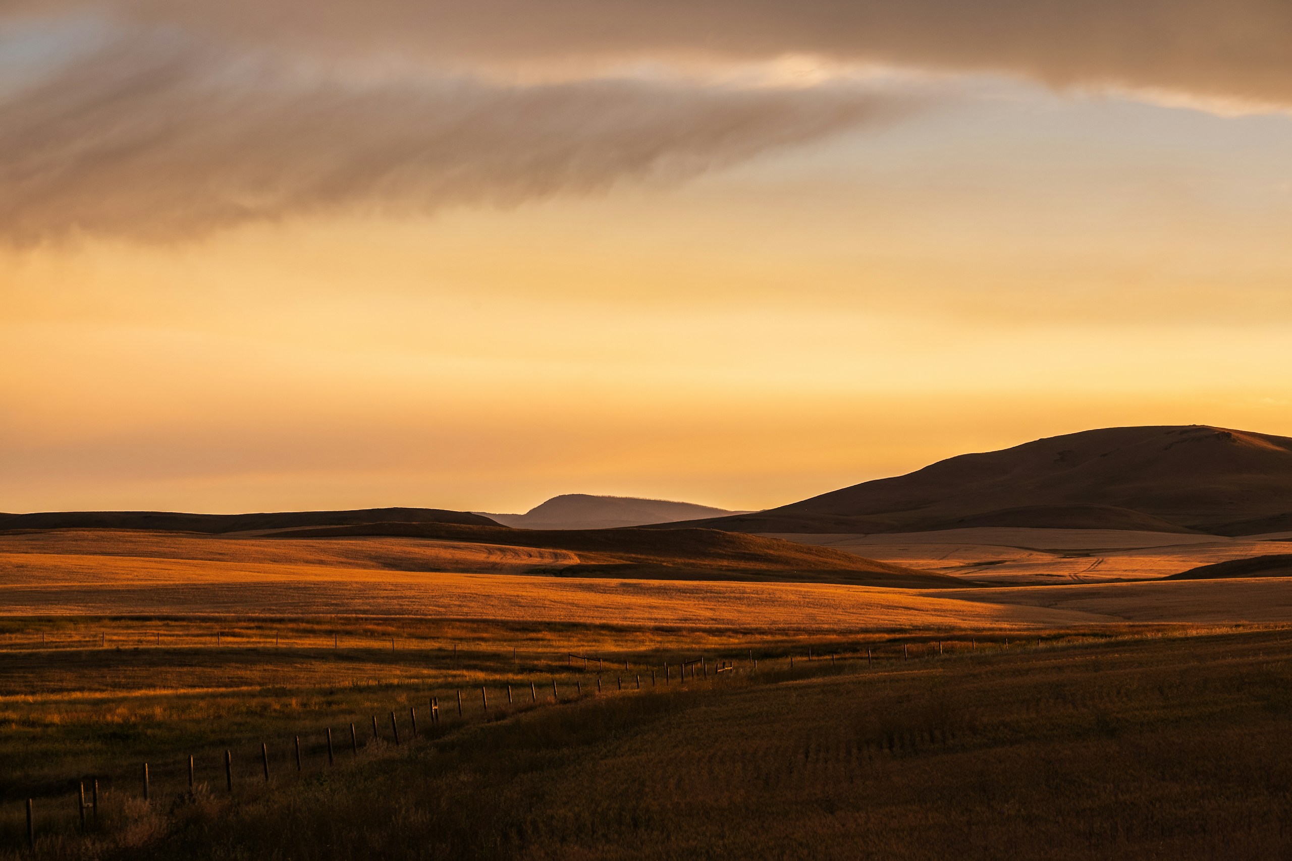 Golden sunset over rolling hills and plains HD Wallpaper