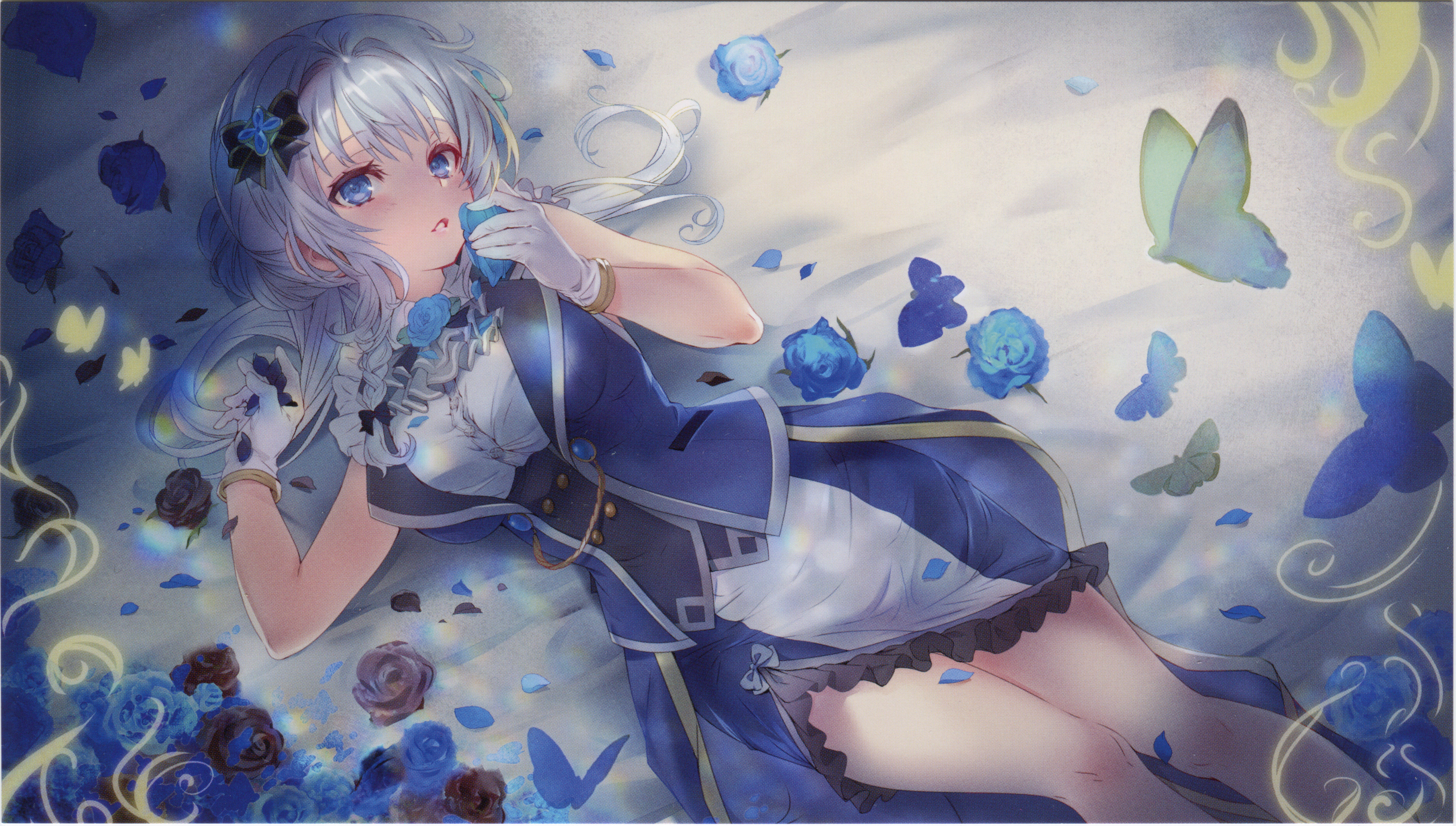 Mitama Yakumo in Blue Floral Scene HD Wallpaper