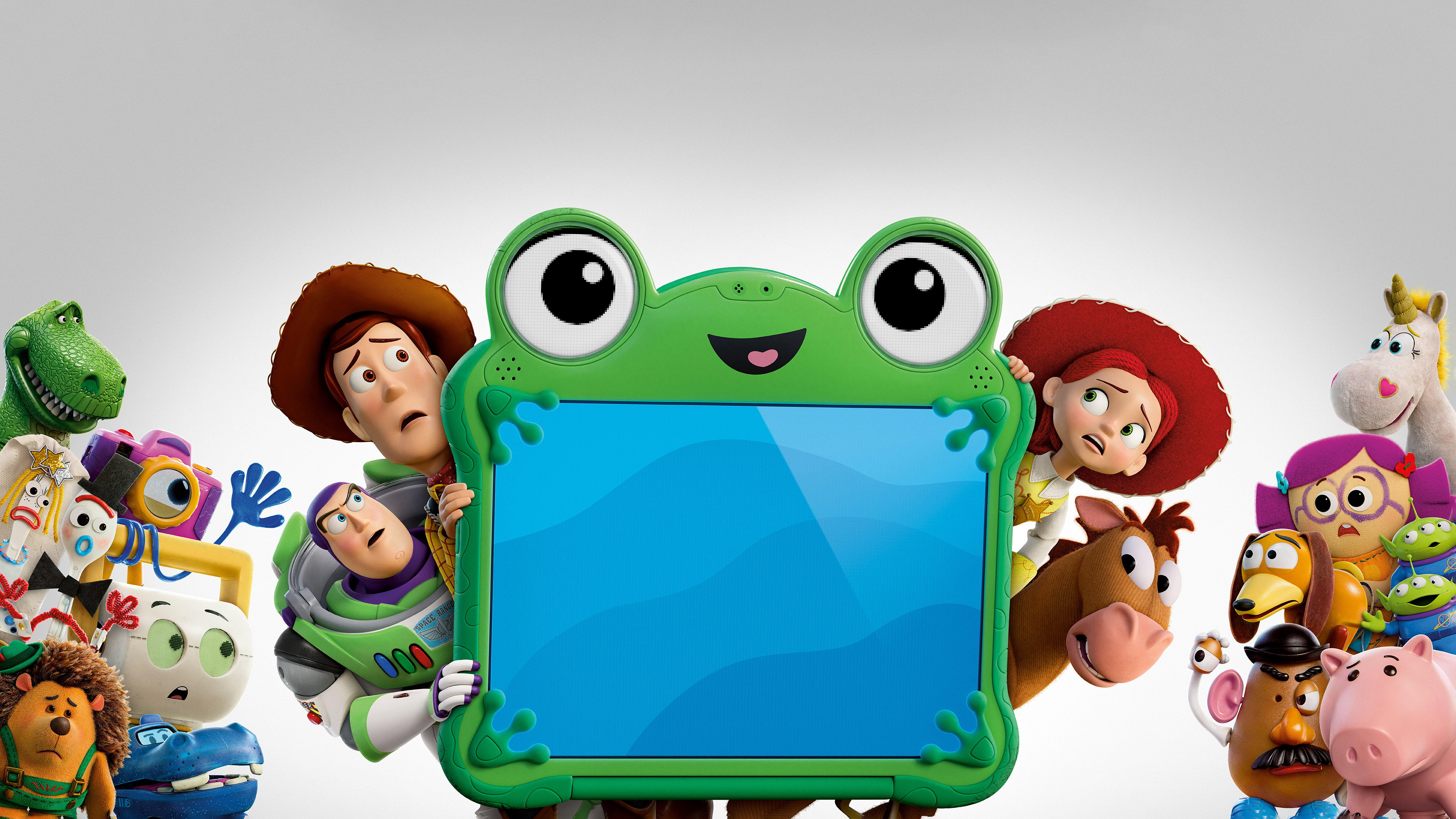 Woody, Buzz, and Toy Story Characters with Frog Tablet HD Wallpaper