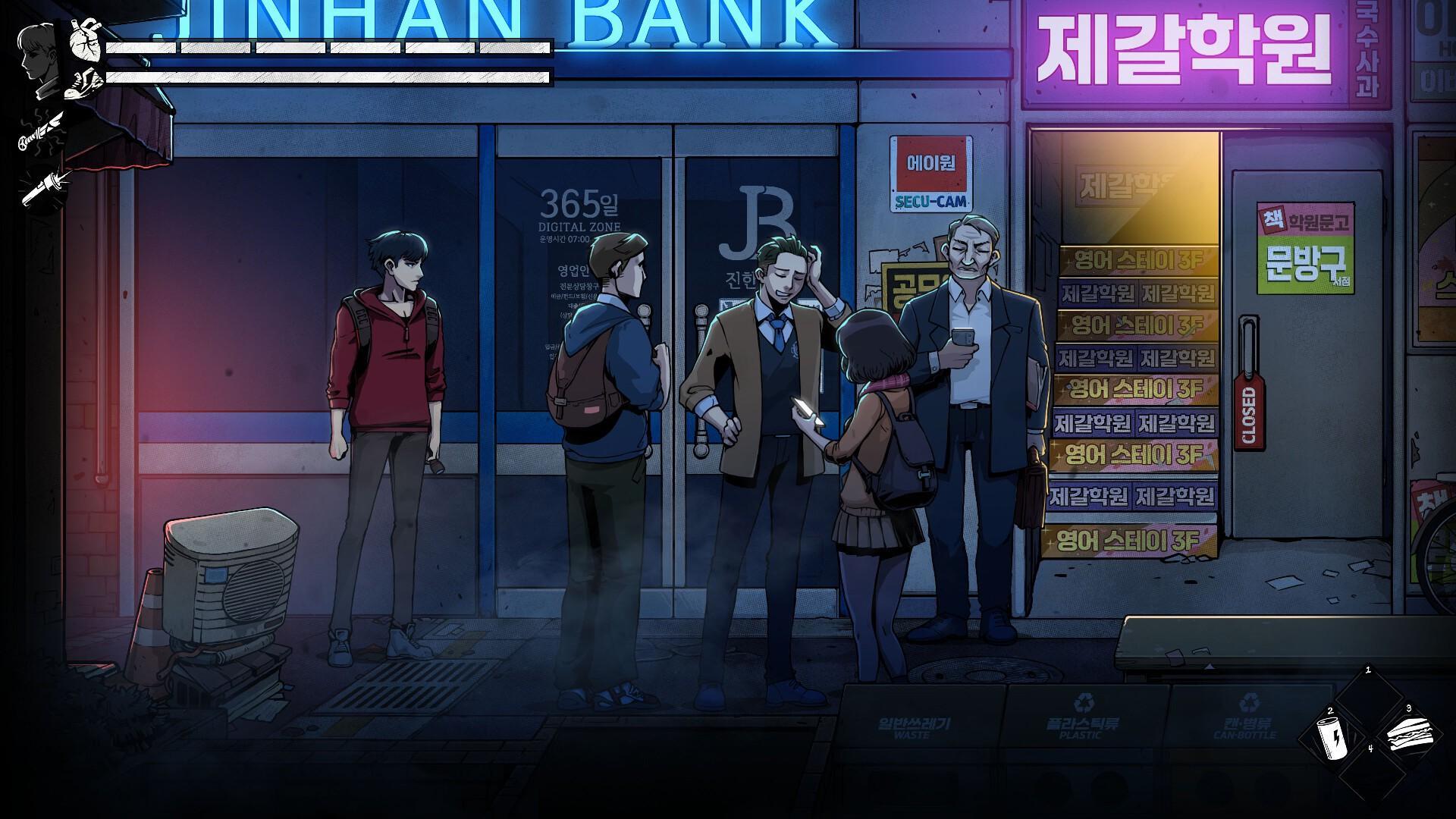 Characters outside Jinhan Bank in The Coma 3: Bloodlines HD Wallpaper