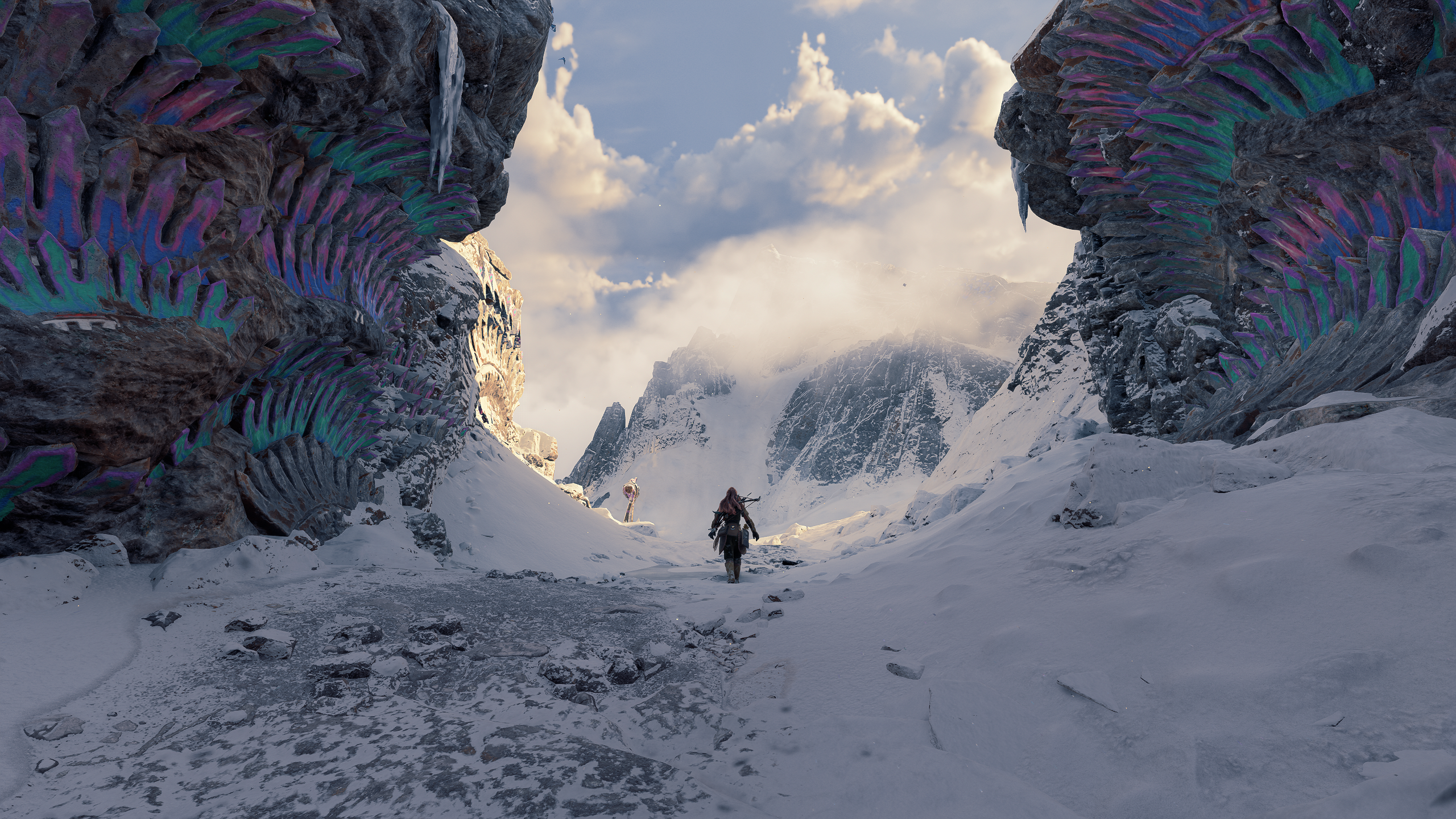 Aloy in a snowy pass from Horizon Zero Dawn HD Wallpaper