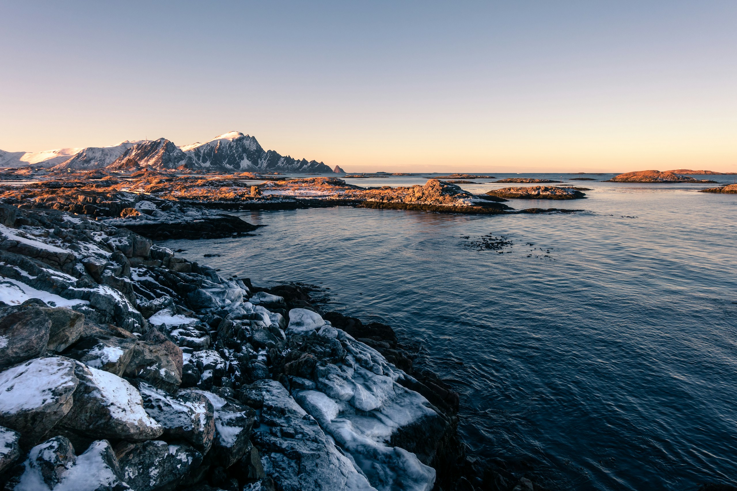 Snowy Coastline and Mountains in Andenes Norway HD Wallpaper