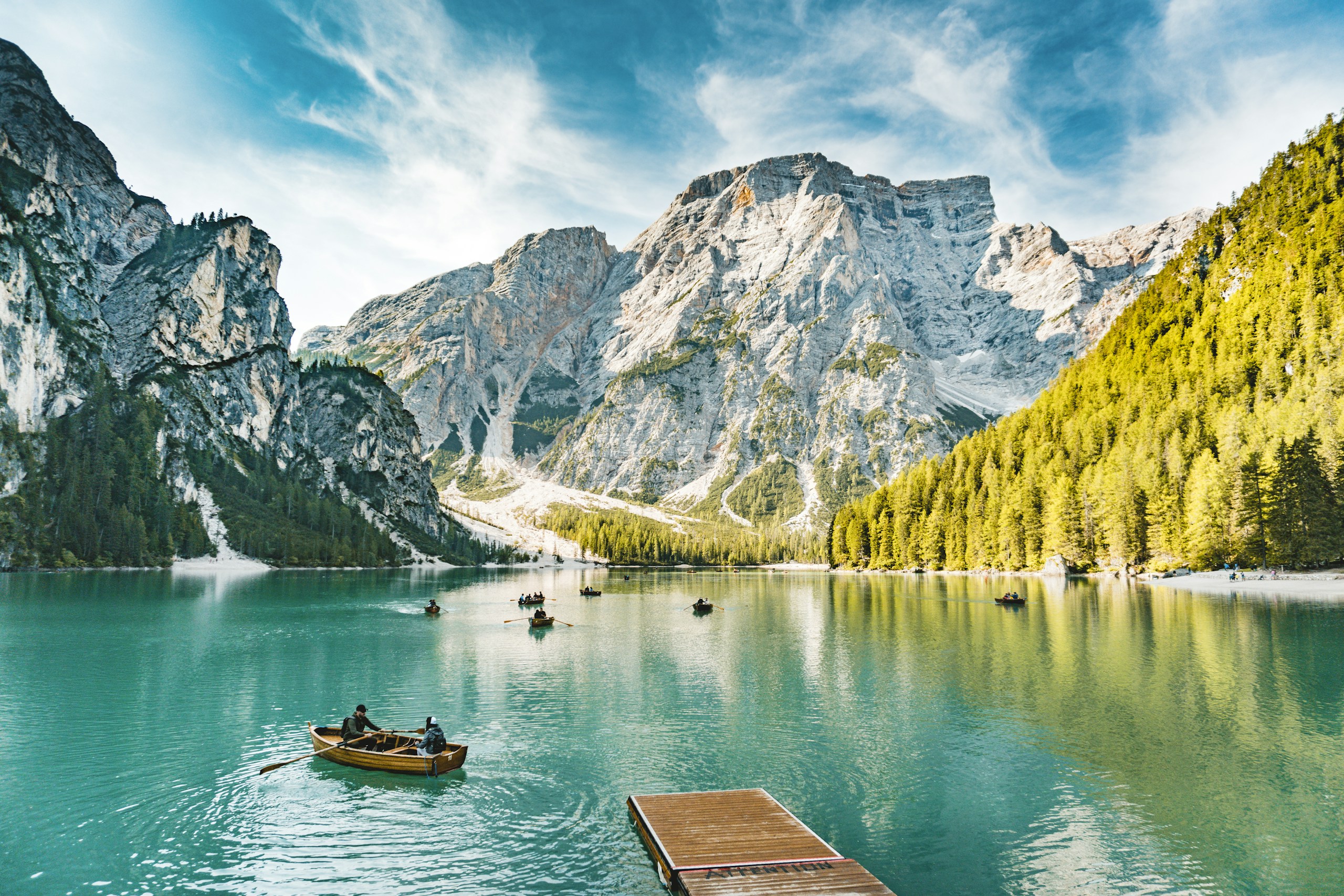 Wooden Rowboats on Lago di Braies in Italy HD Wallpaper