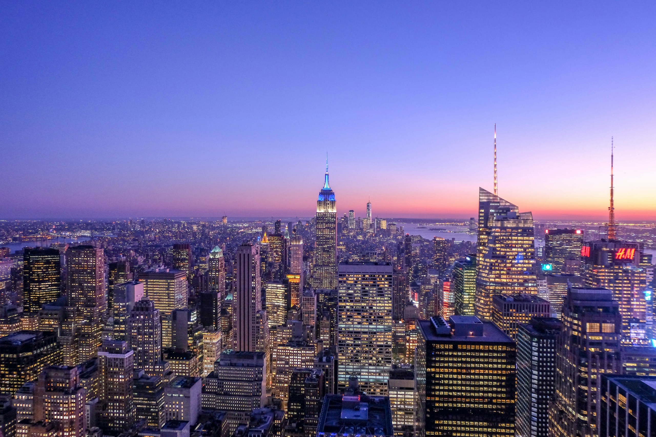 New York City Skyline at Dusk with Empire State Building HD Wallpaper