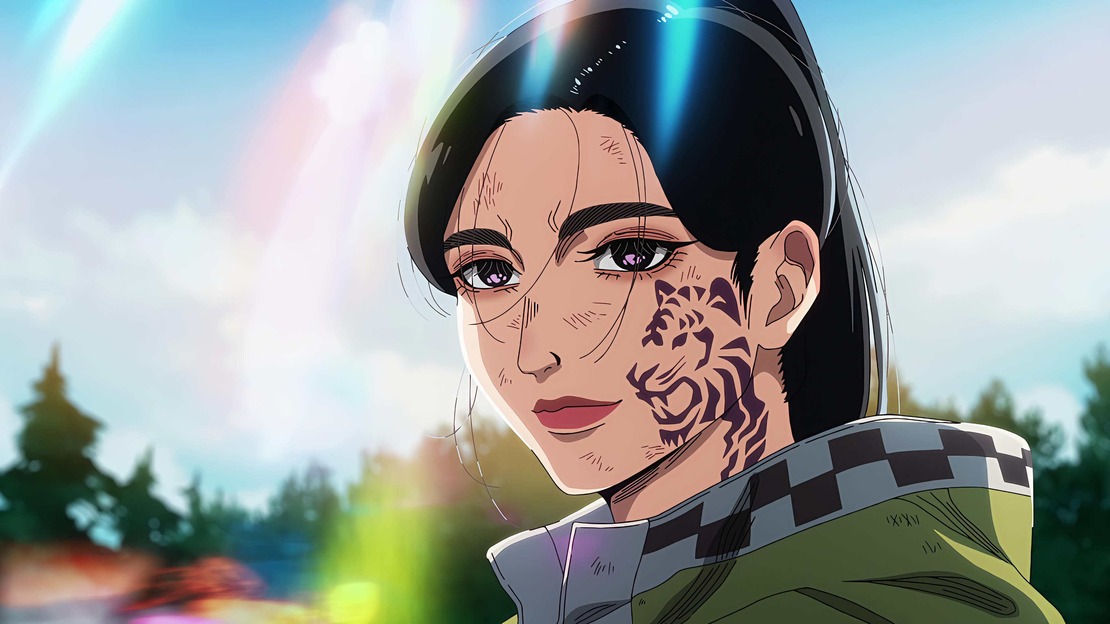 Anime Woman with Tiger Tattoo on Her Cheek HD Wallpaper