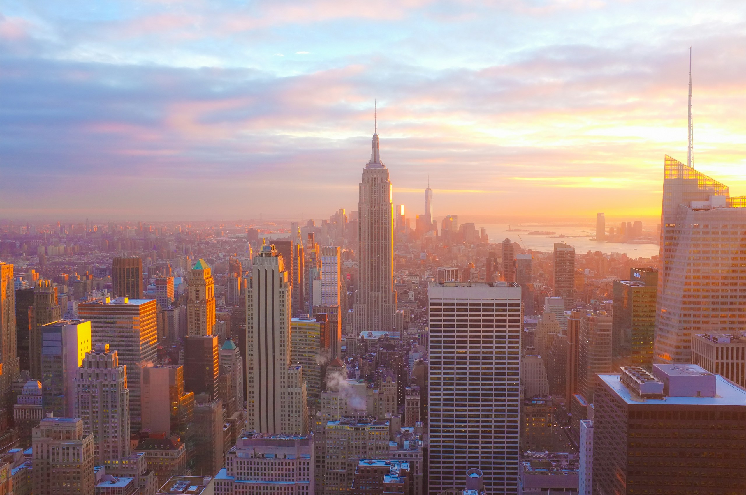 New York City Skyline with Empire State Building at Sunset HD Wallpaper