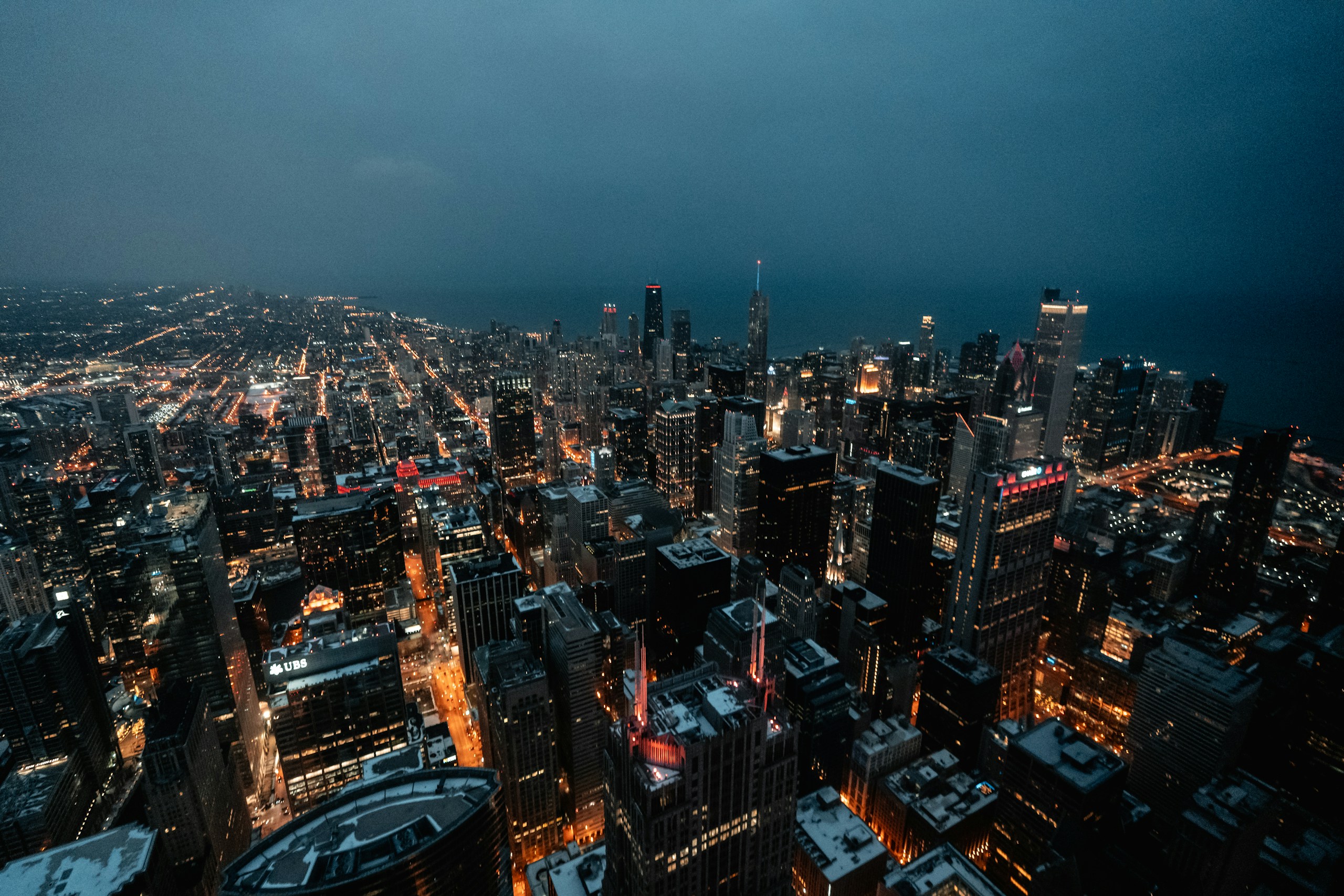 Aerial View of Chicago Skyline at Night HD Wallpaper