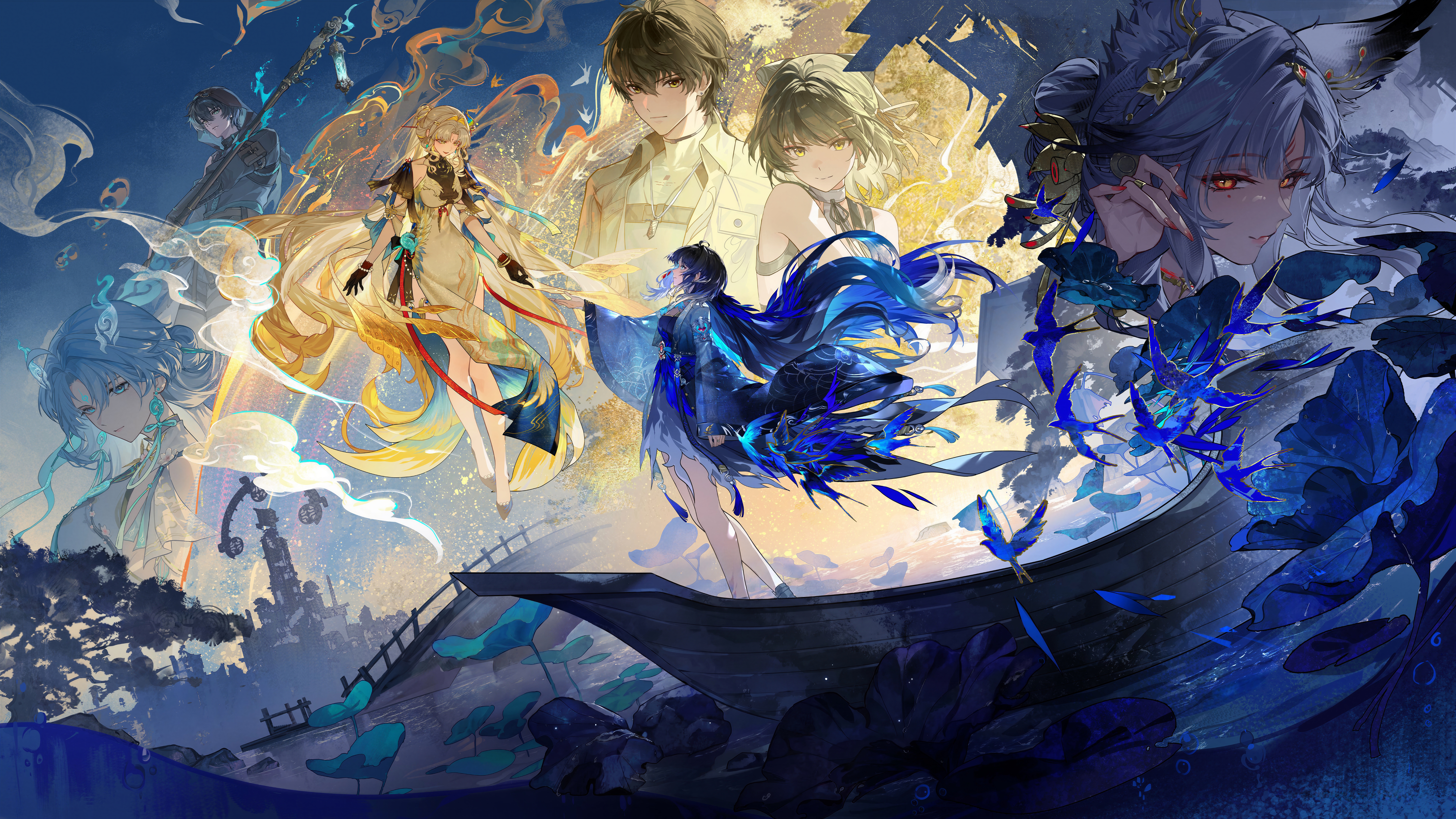 Wuthering Waves characters Shorekeeper, Jinhsi, Changli, and Rovers HD Wallpaper
