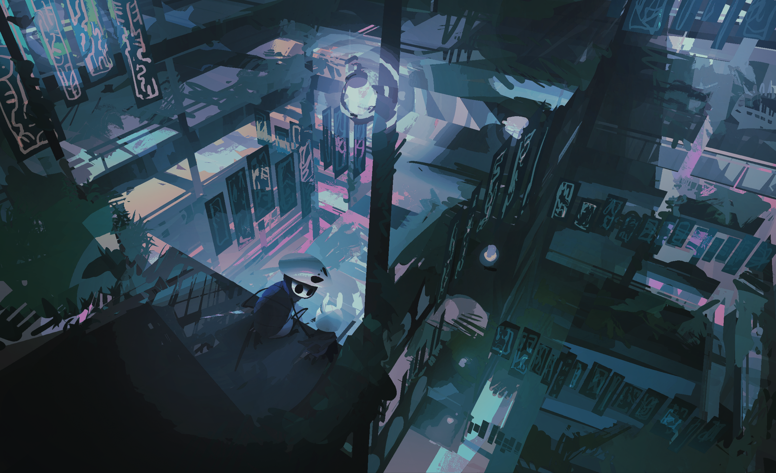 Quirrel from Hollow Knight overlooking the City of Tears HD Wallpaper