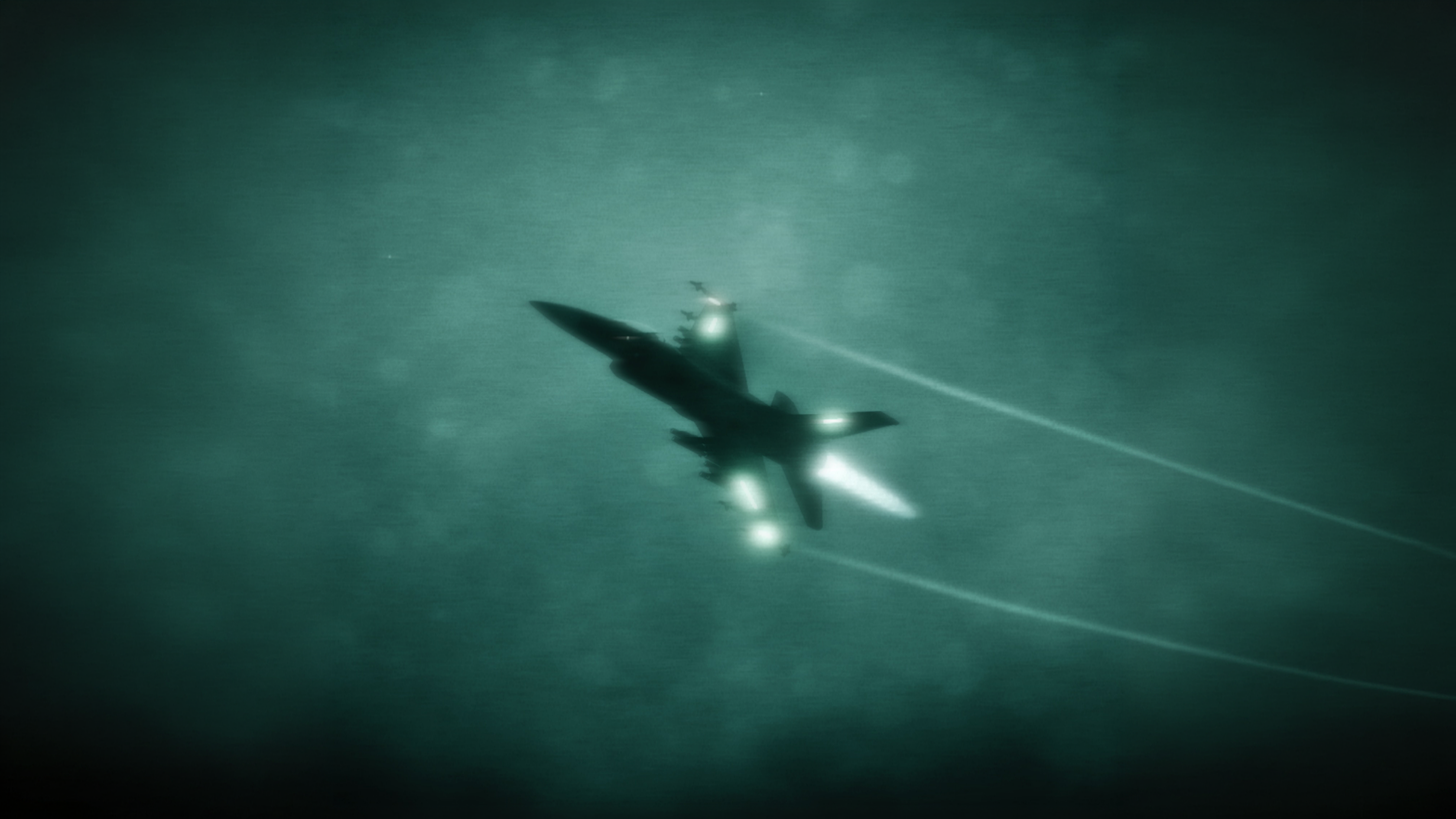 Fighter Jet Flying at Night in Night Vision HD Wallpaper