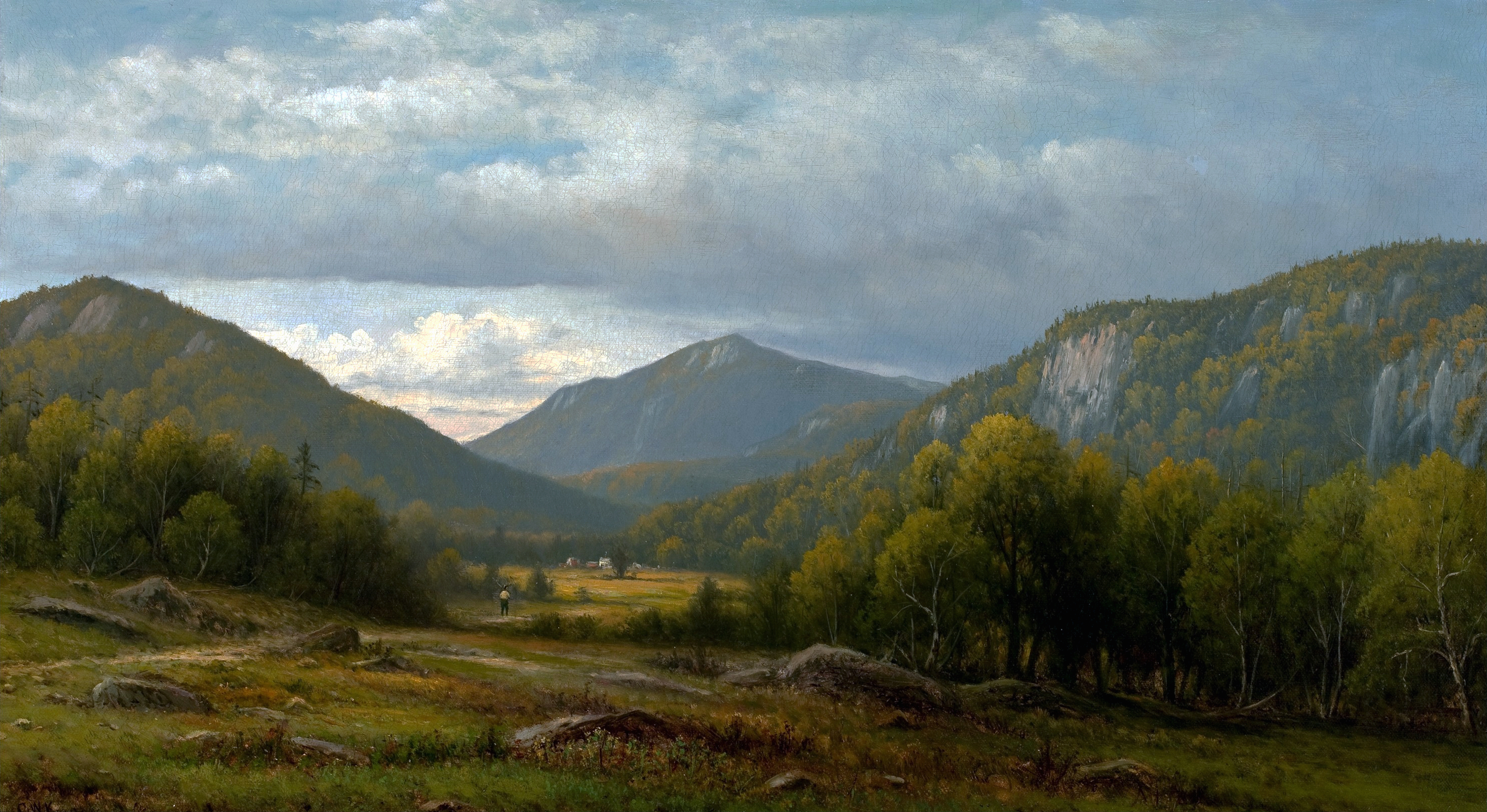Classical Landscape Painting of a Mountain Valley HD Wallpaper