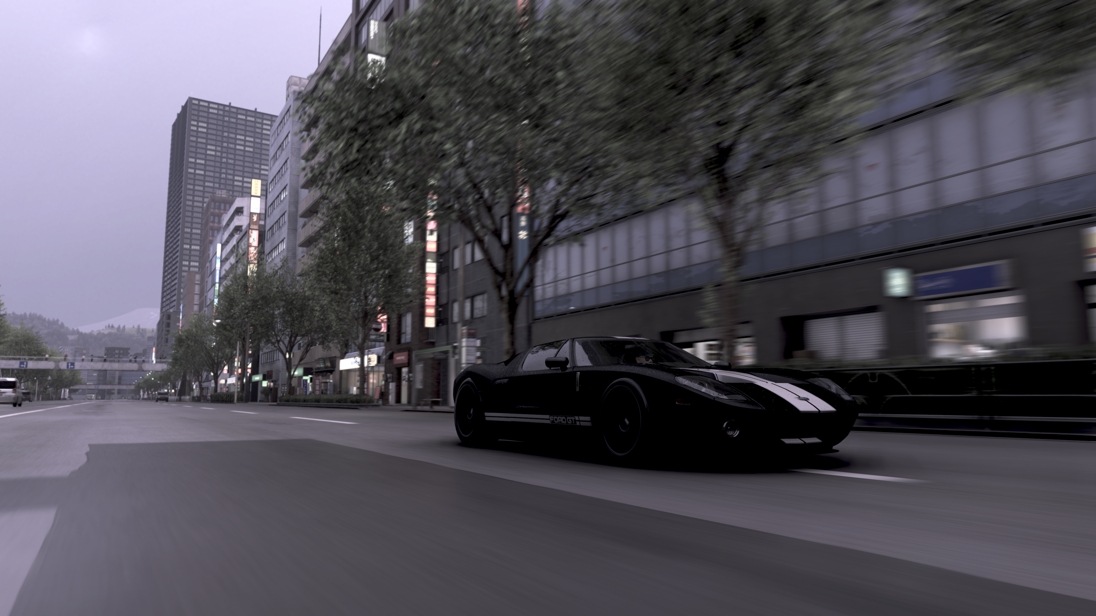 Black Ford GT Speeding on City Street HD Wallpaper