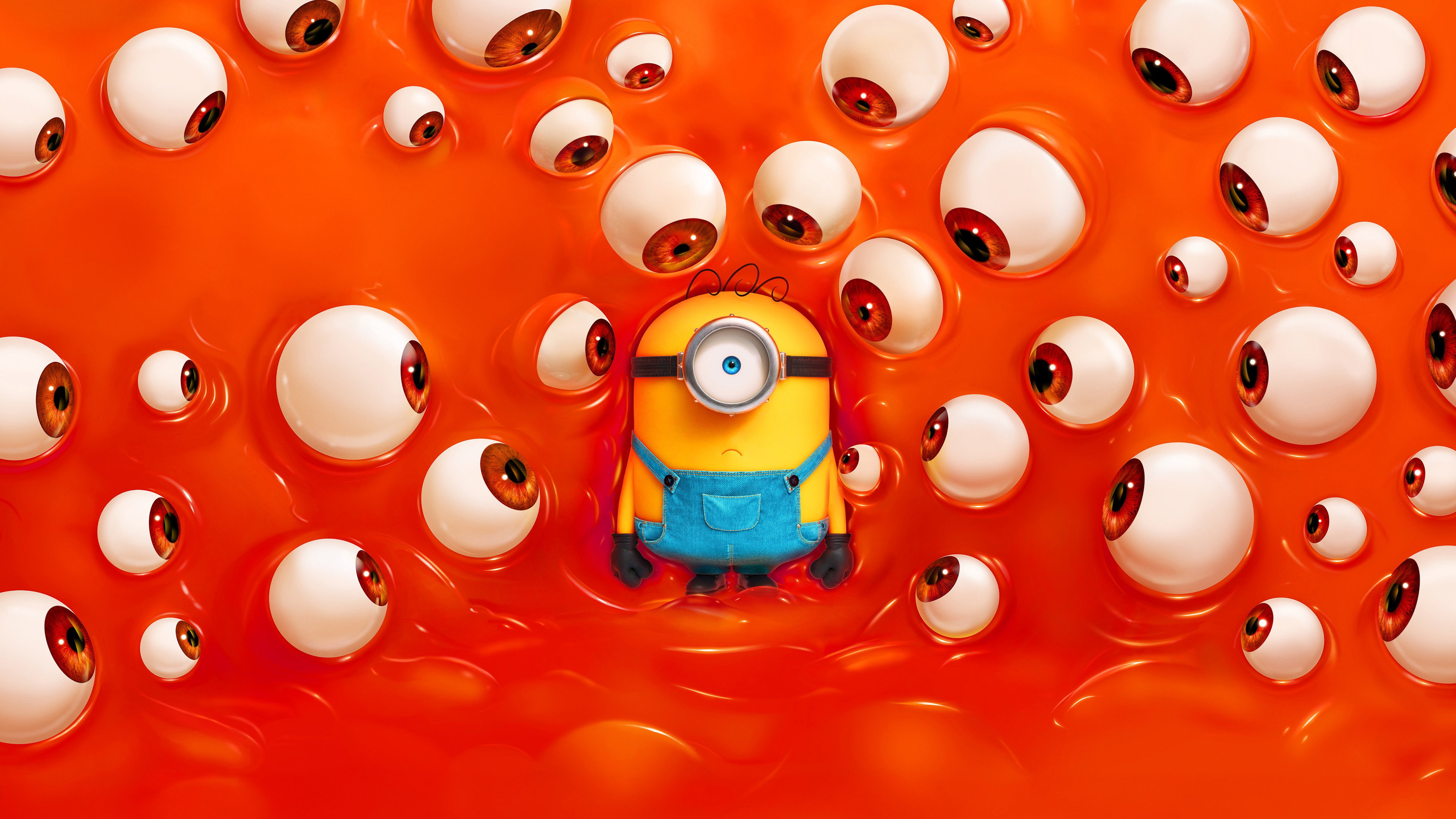 One-eyed Minion surrounded by eyeballs in Minions and Monsters HD Wallpaper