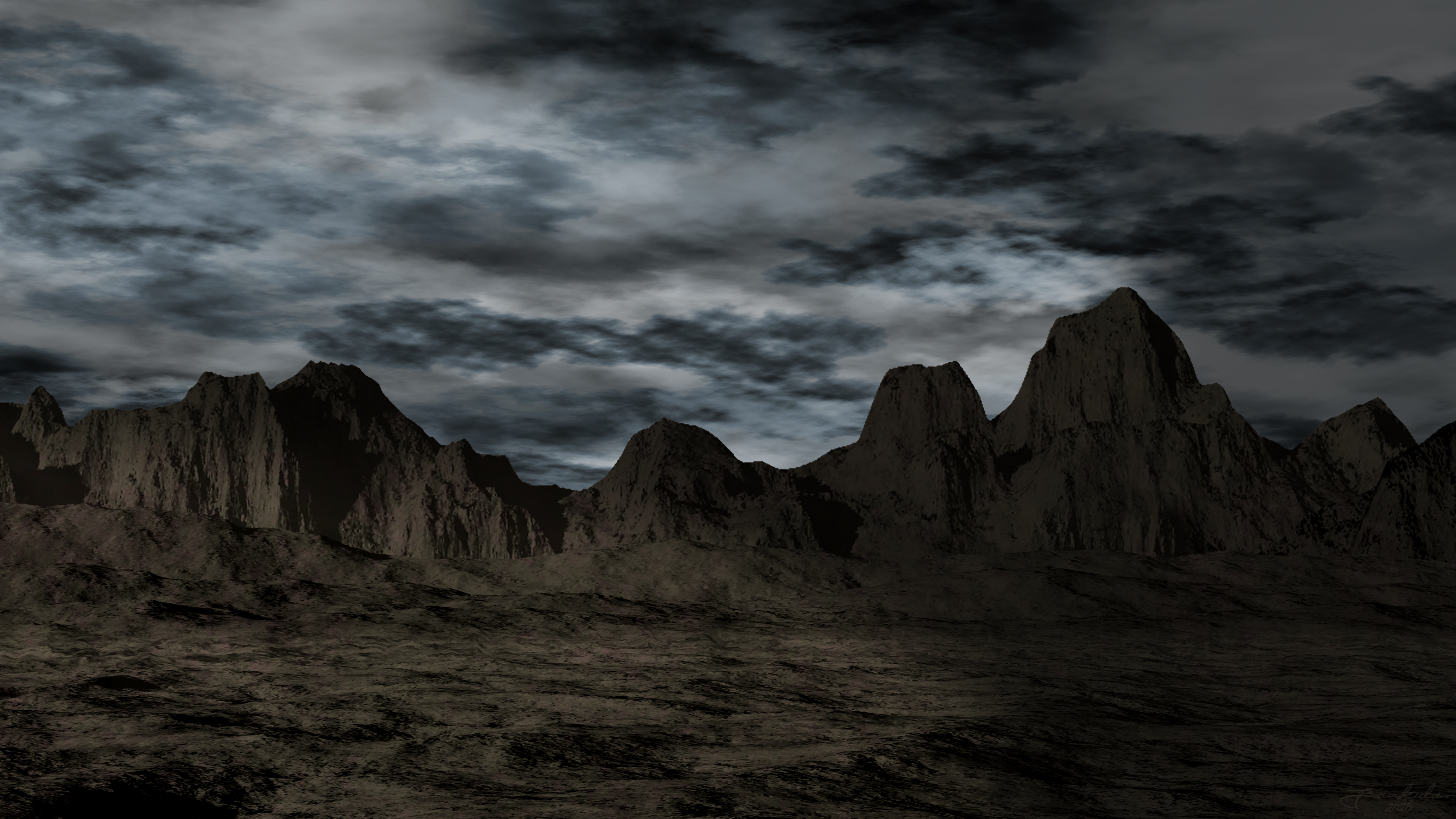 Dark rocky mountain landscape under cloudy sky HD Wallpaper