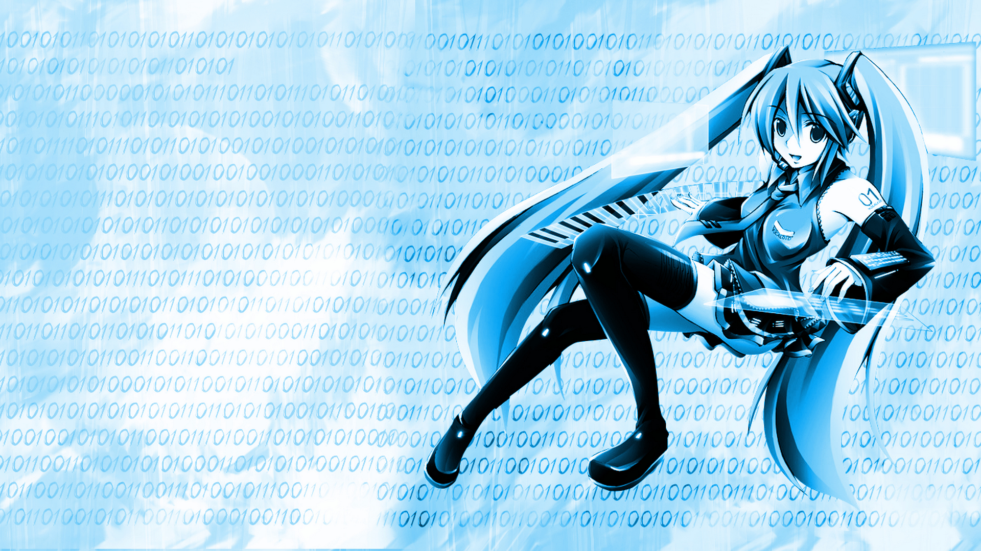 Hatsune Miku from Vocaloid with Binary Code HD Wallpaper