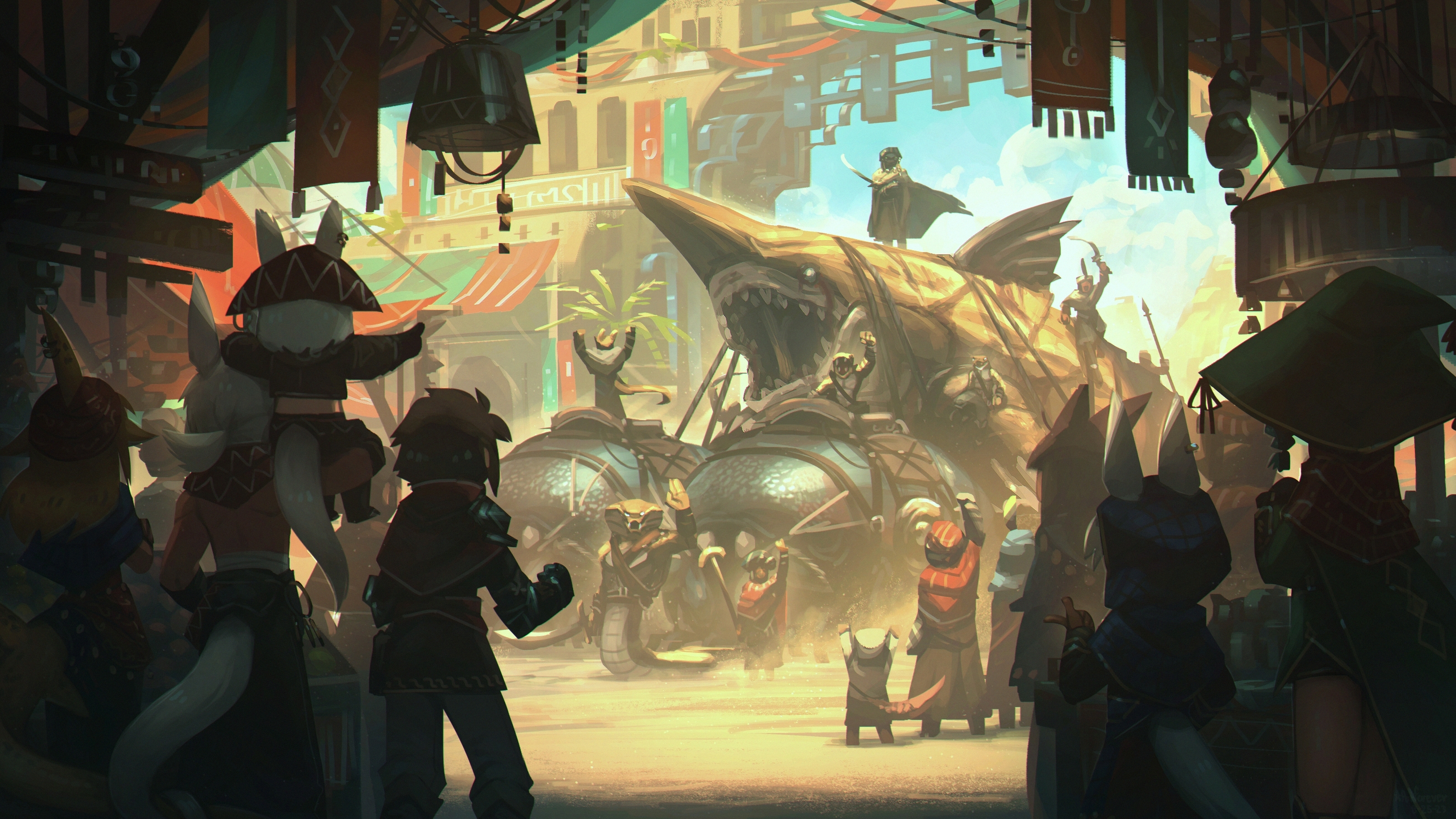 Fantasy Street Parade with Giant Land Shark and Beastfolk HD Wallpaper