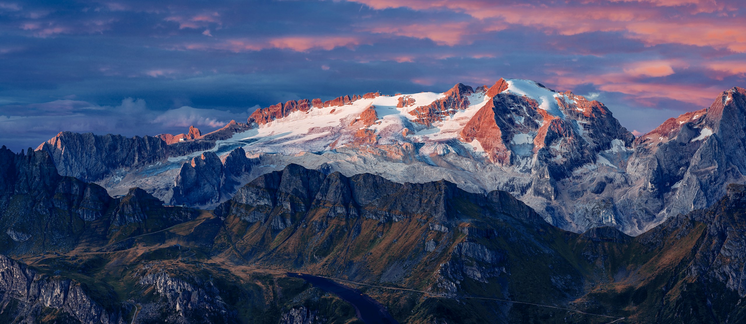 Marmolada Glacier in the Dolomites at Sunset HD Wallpaper