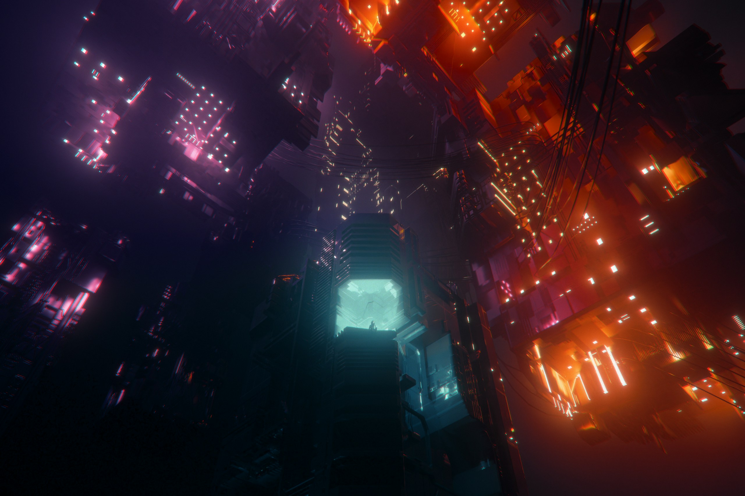 Futuristic Sci-Fi City at Night with Neon Lights HD Wallpaper