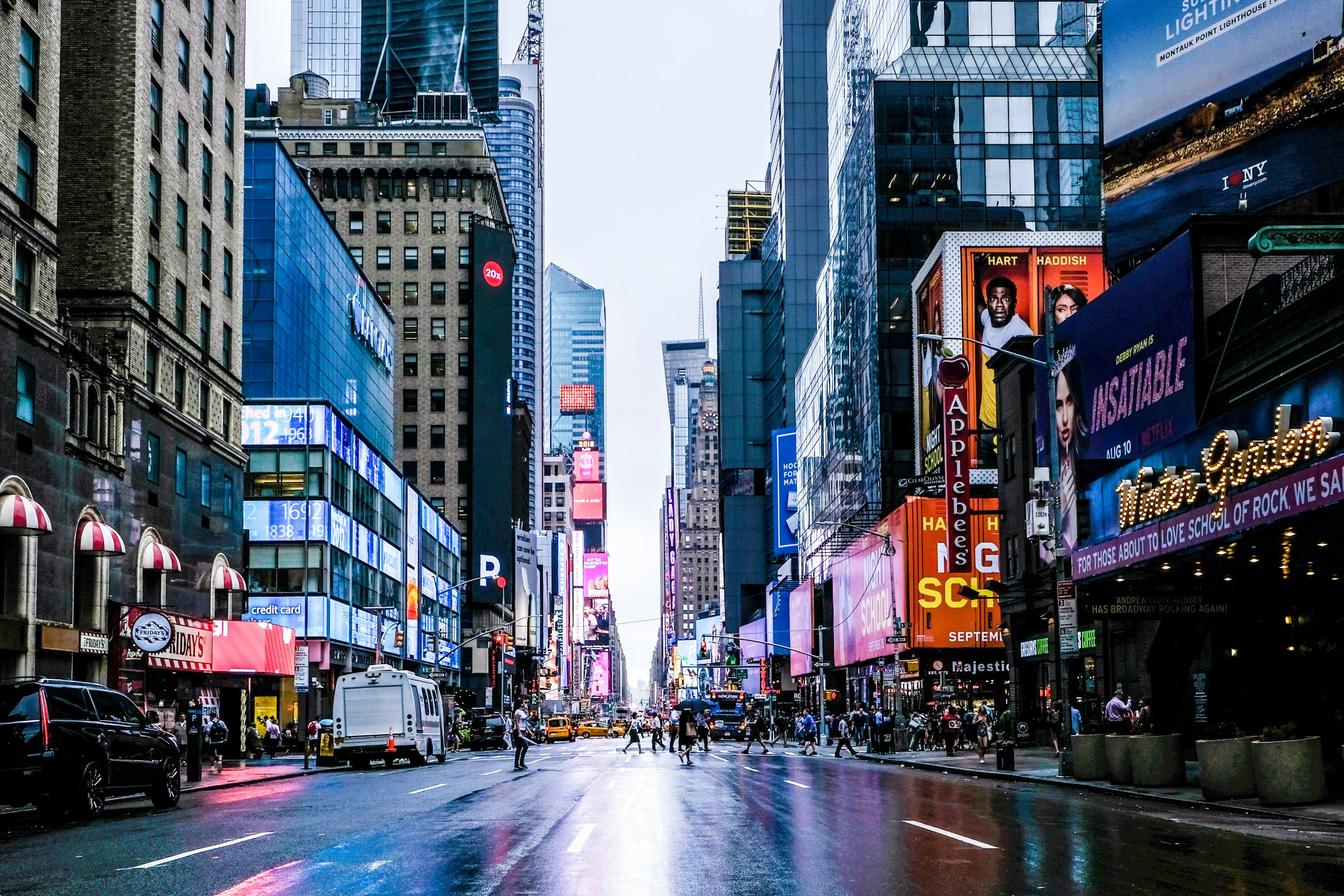 Wet street of Times Square in New York City HD Wallpaper
