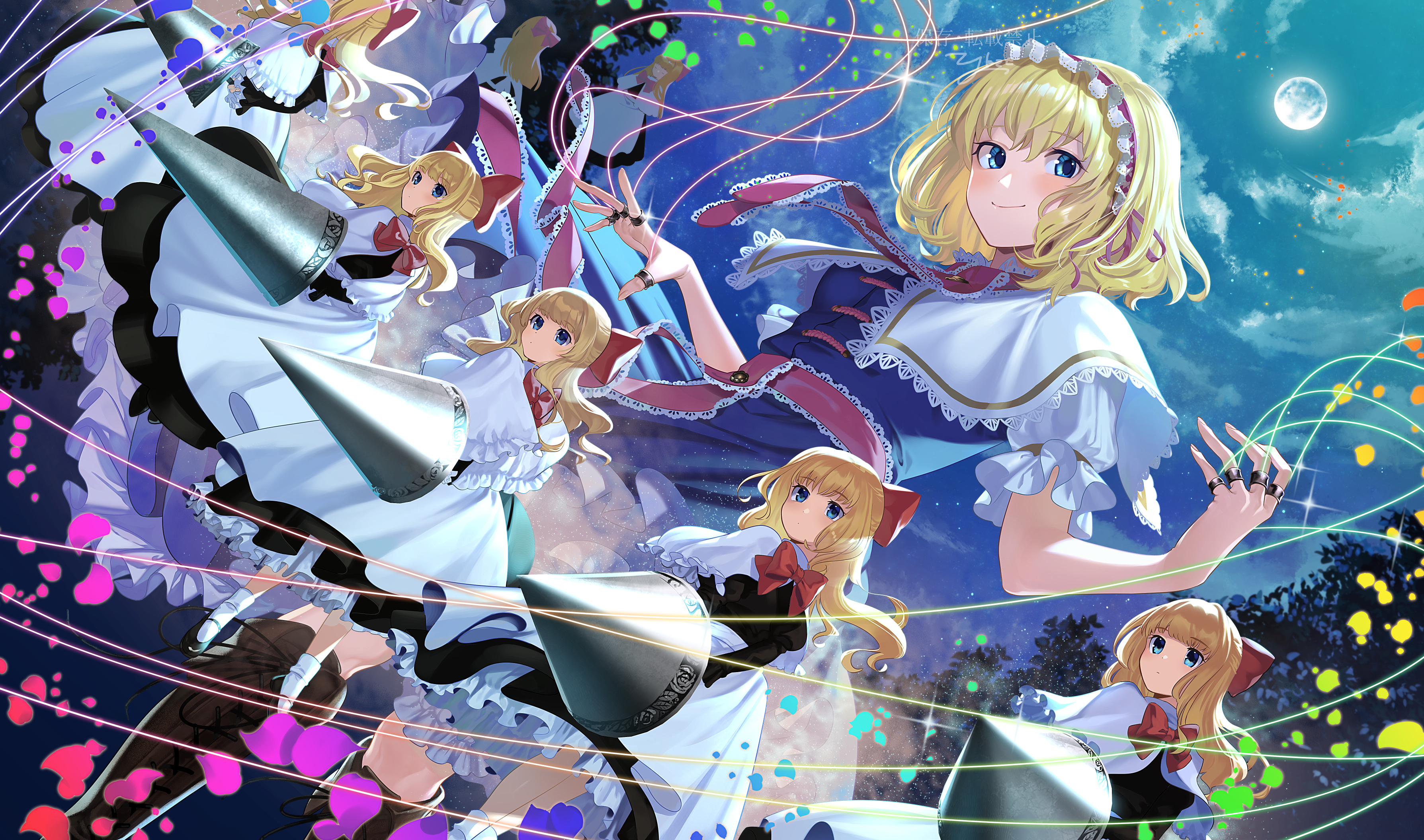 Alice Margatroid and Shanghai Dolls with projectiles HD Wallpaper