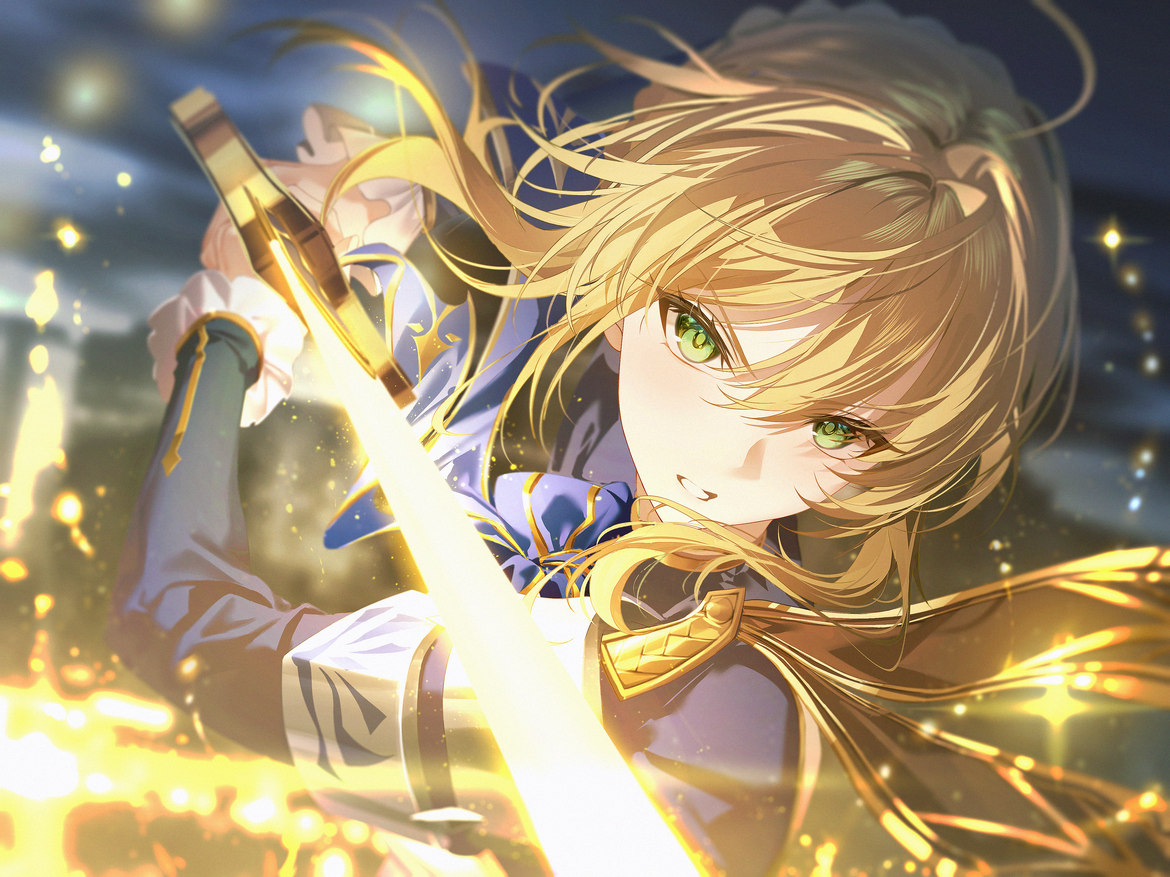 Artoria Pendragon Saber from Fate Series holding Excalibur HD Wallpaper