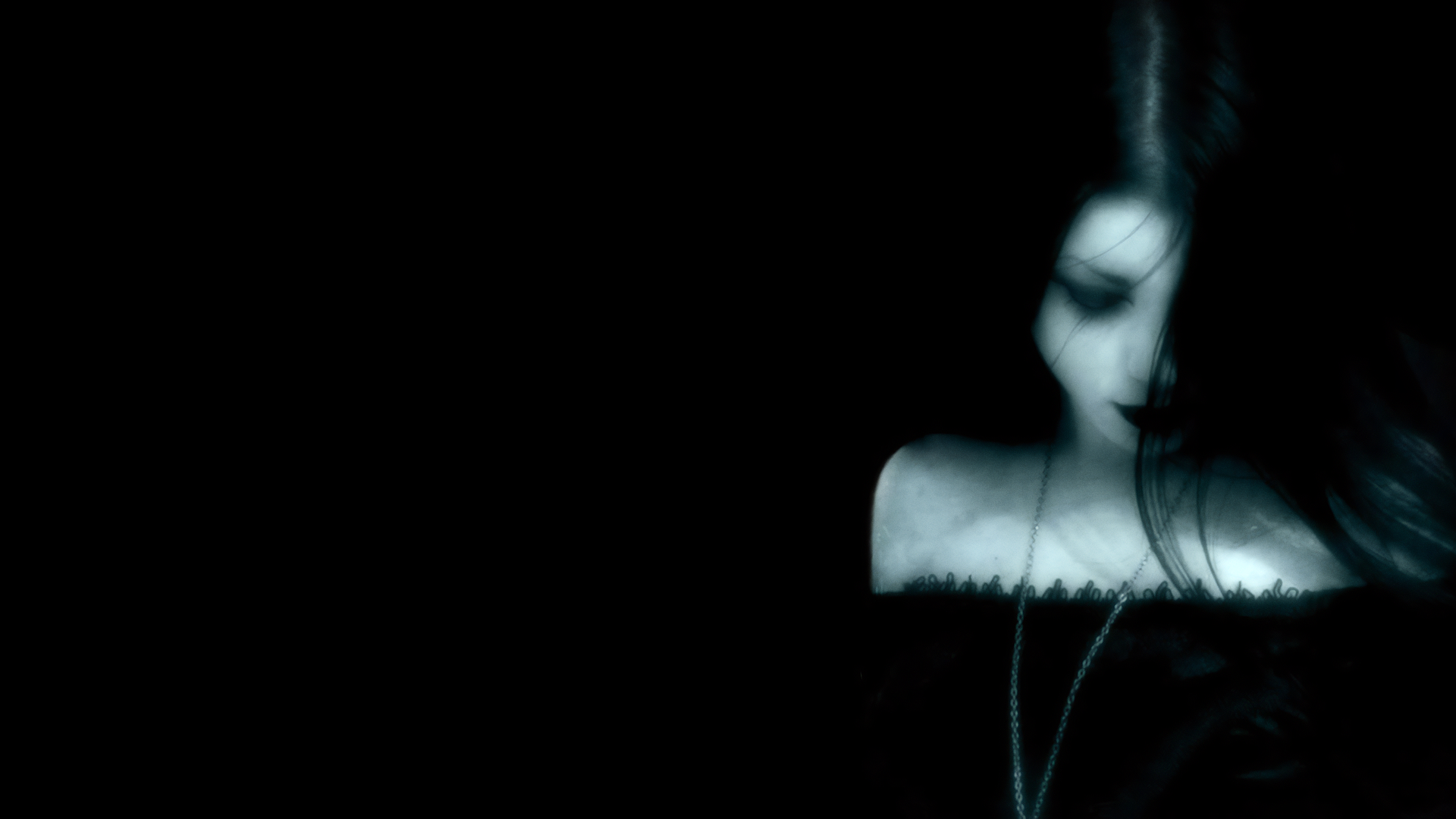 Gothic woman with dark hair in the shadows HD Wallpaper