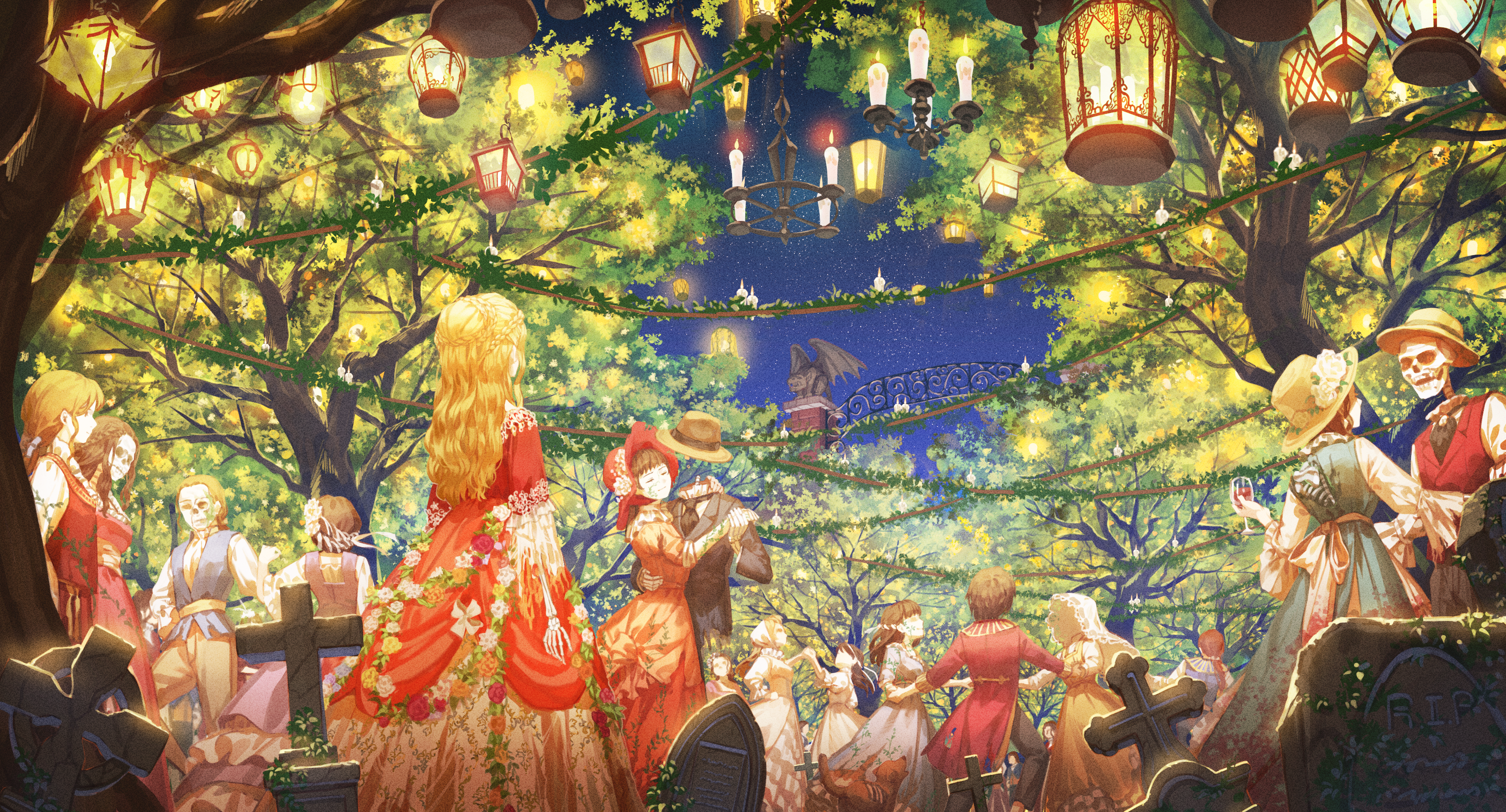 Festive Dance of the Dead in a Graveyard HD Wallpaper