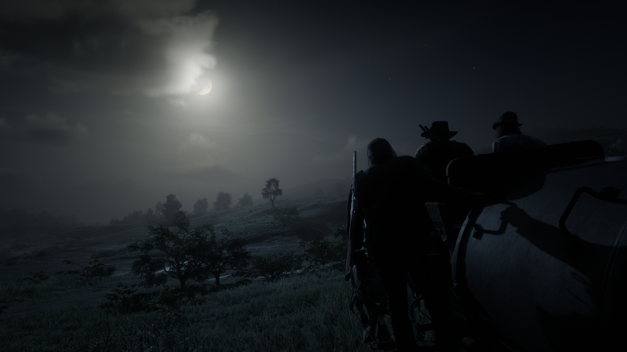 Red Dead Redemption 2 characters under a moonlit night HD Wallpaper