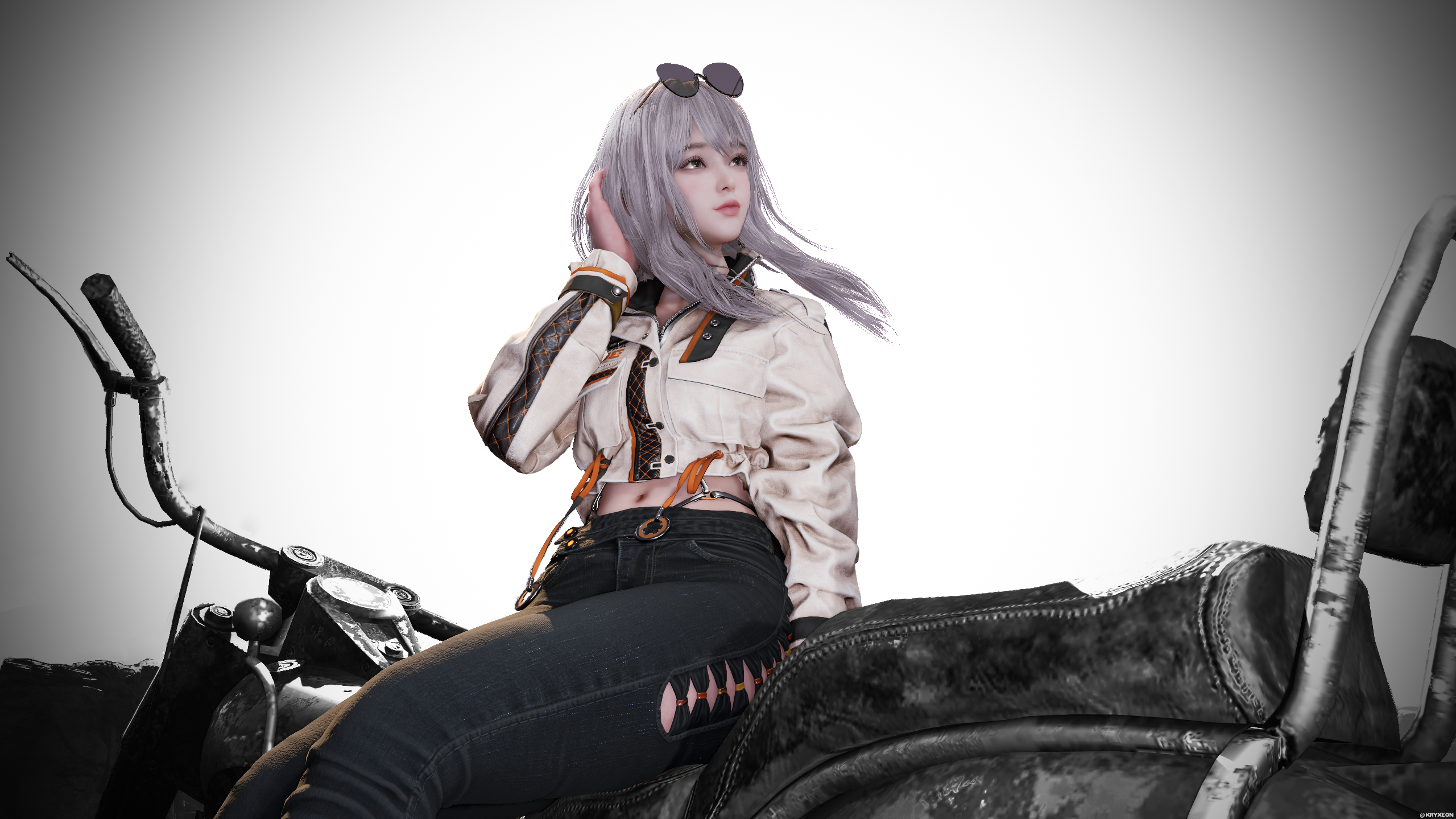 Eve from Stellar Blade Sitting on a Motorcycle HD Wallpaper