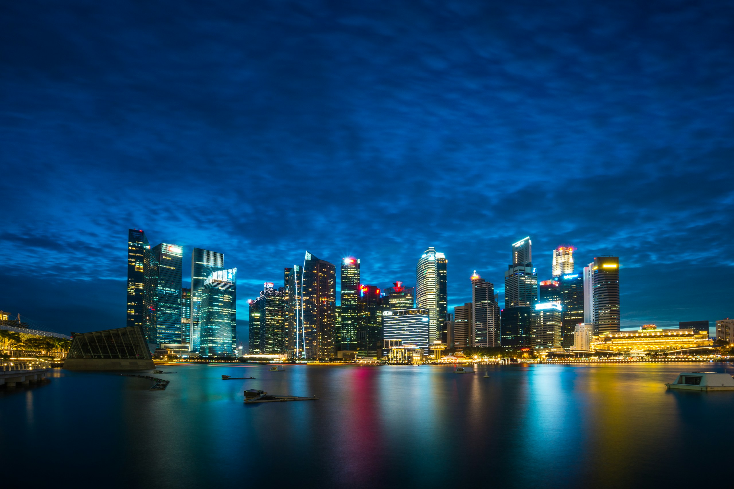 Singapore Skyline at Night with Water Reflections HD Wallpaper