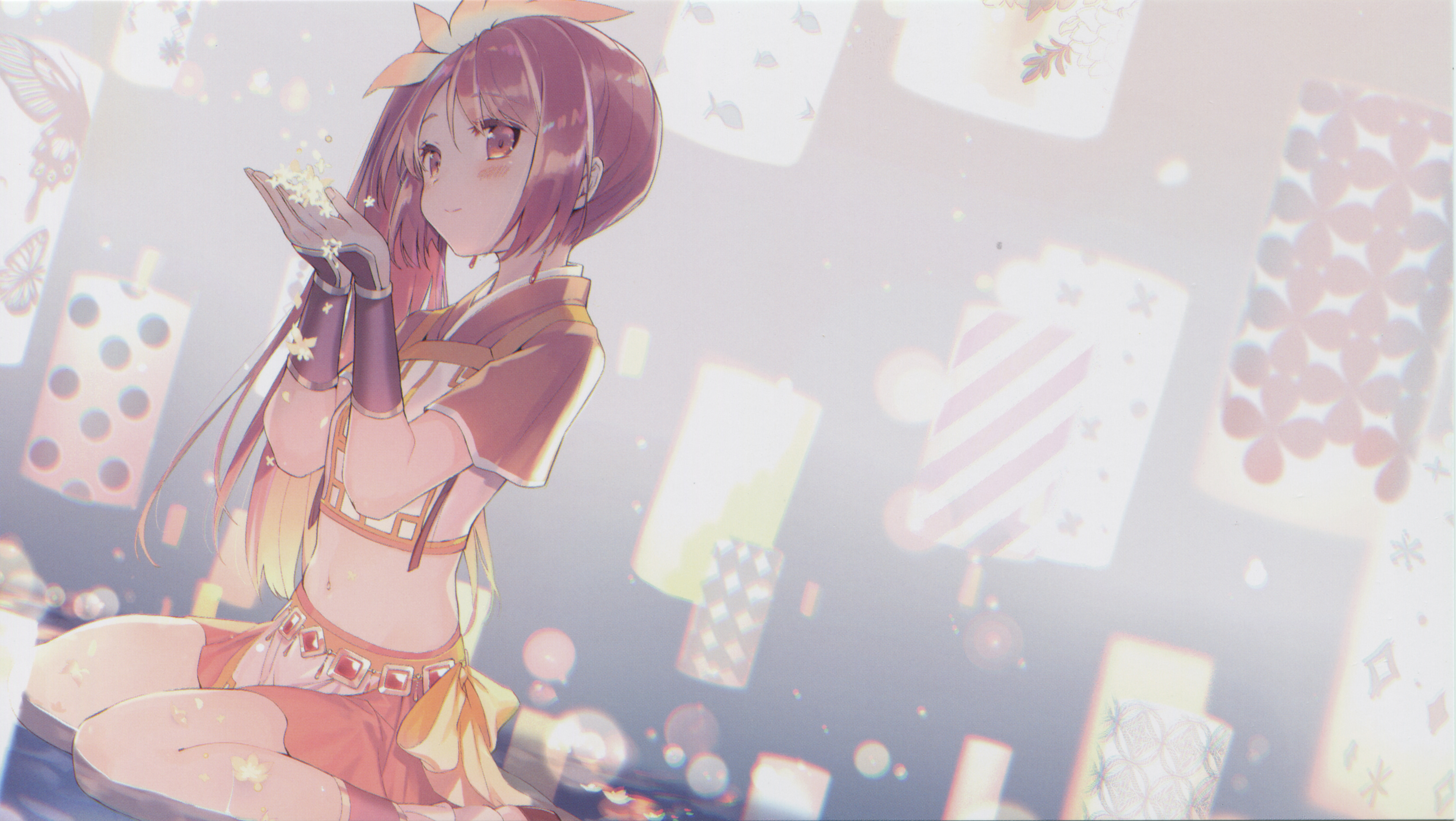 Yui Tsuruno holding glowing particles HD Wallpaper