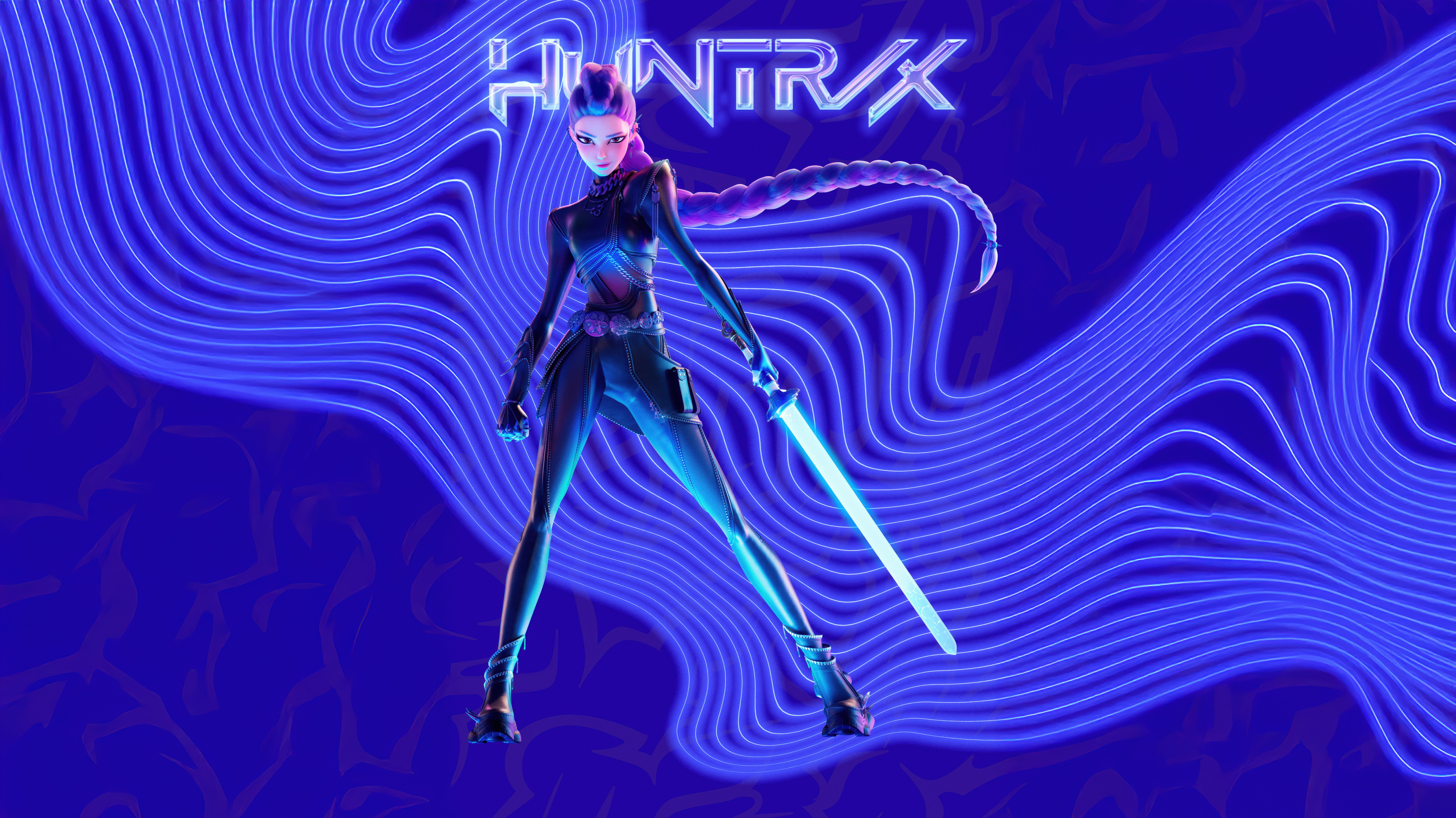 Huntrx holding a glowing blue sword HD Wallpaper