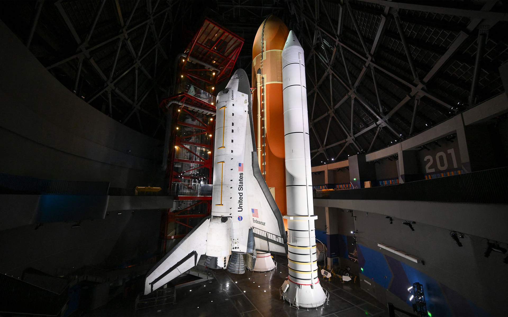 Space Shuttle Endeavour in Full Launch Configuration Exhibit HD Wallpaper