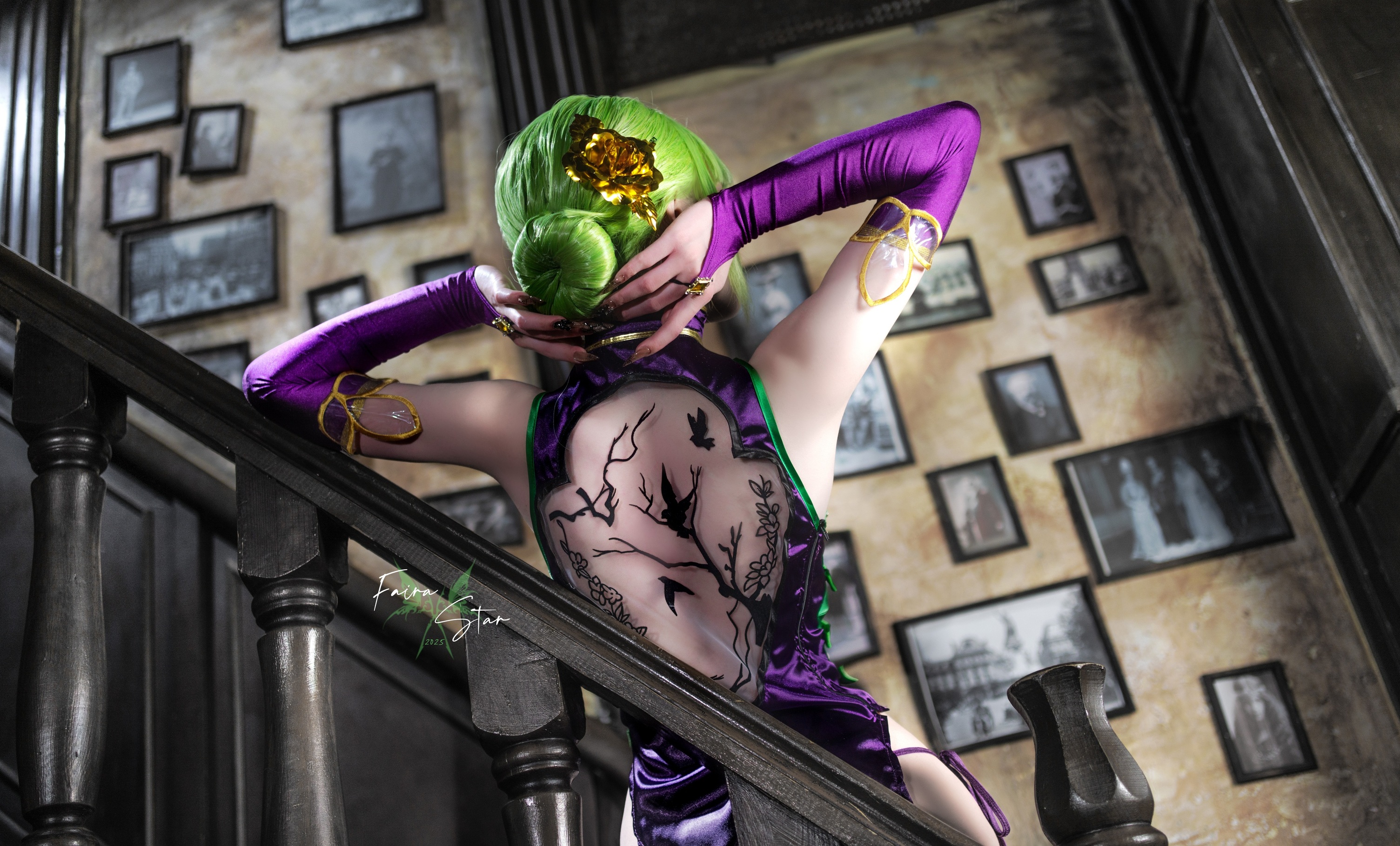 C.C. Cosplay from Code Geass in Purple Cheongsam HD Wallpaper
