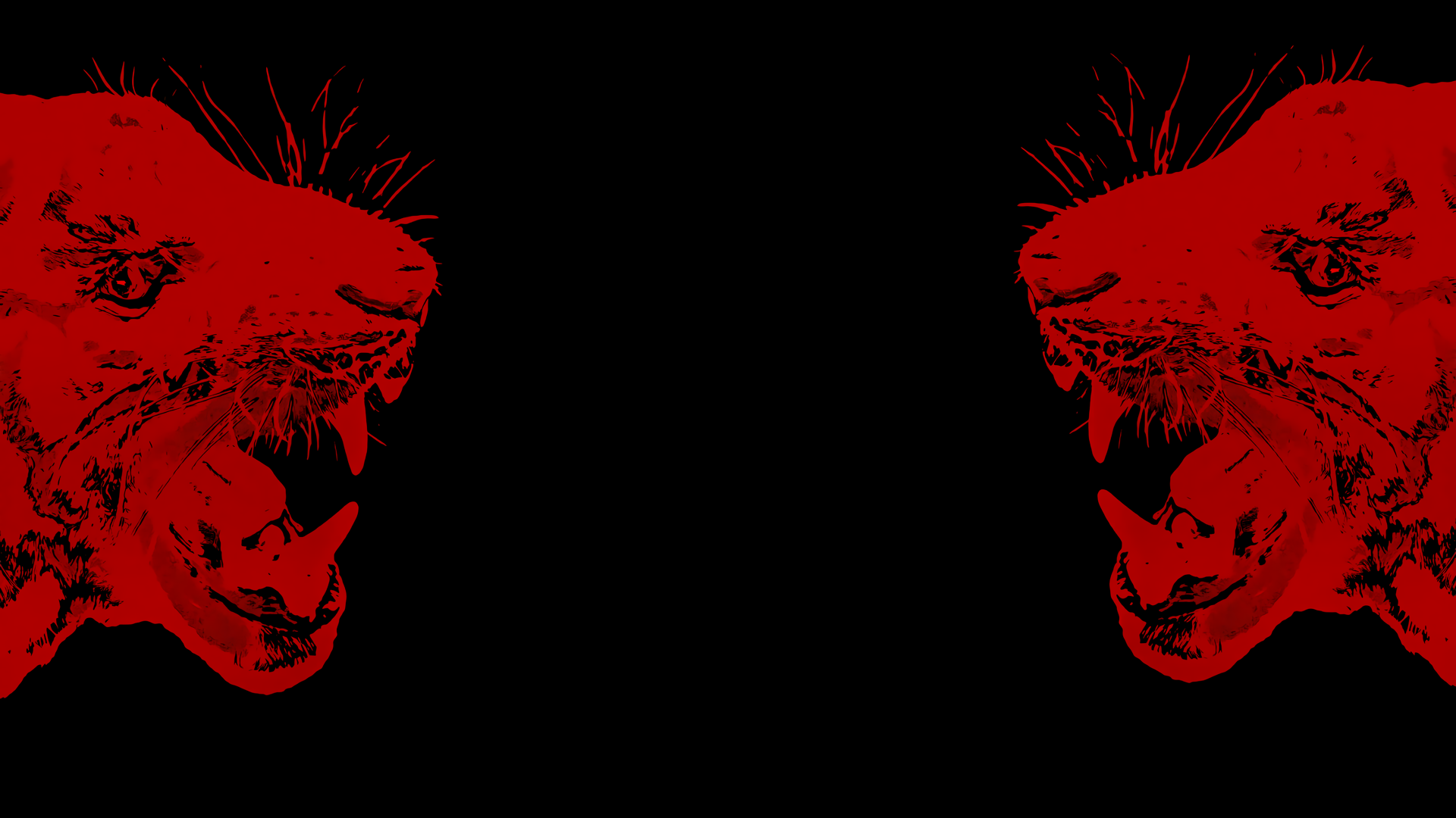 Two stylized red roaring panthers on black HD Wallpaper