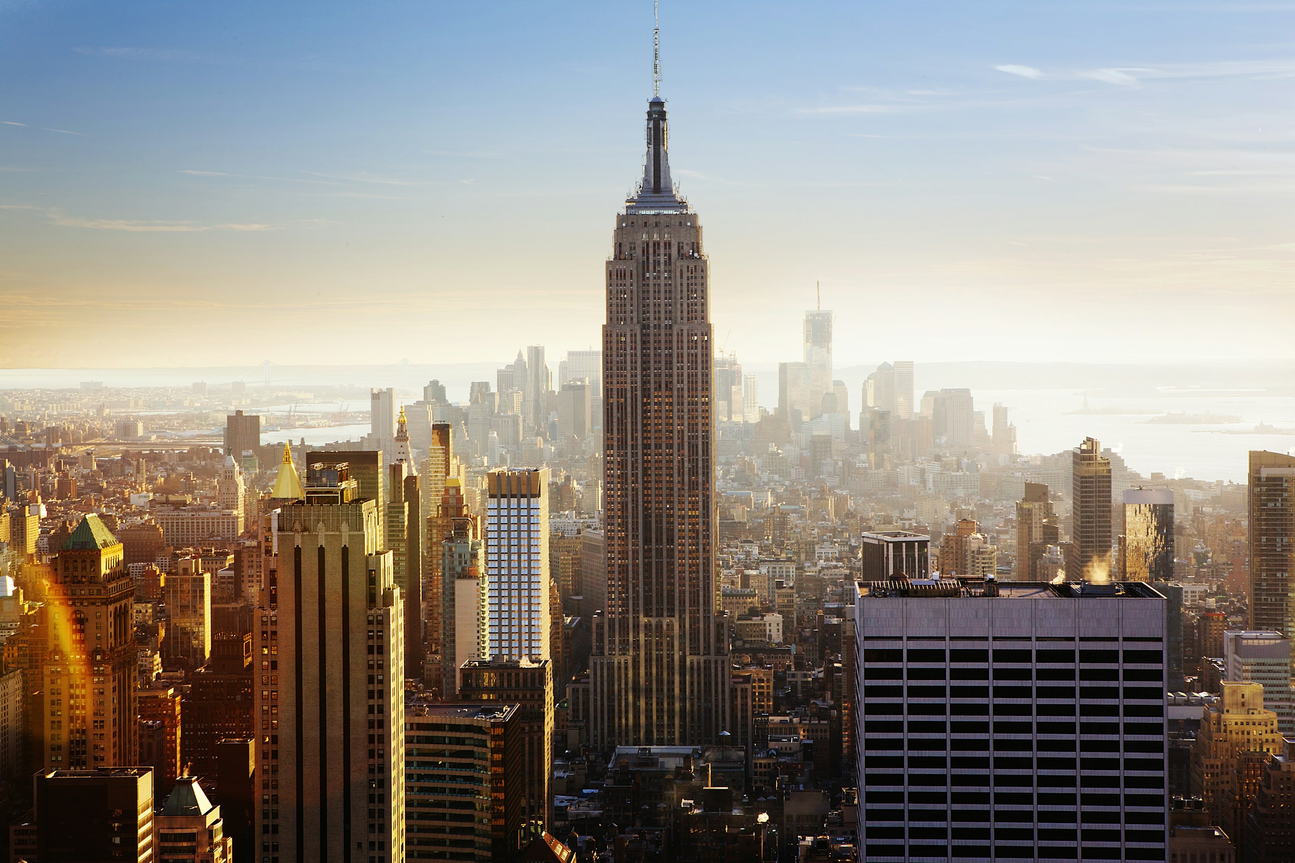 Empire State Building and Manhattan Skyline at Sunset HD Wallpaper