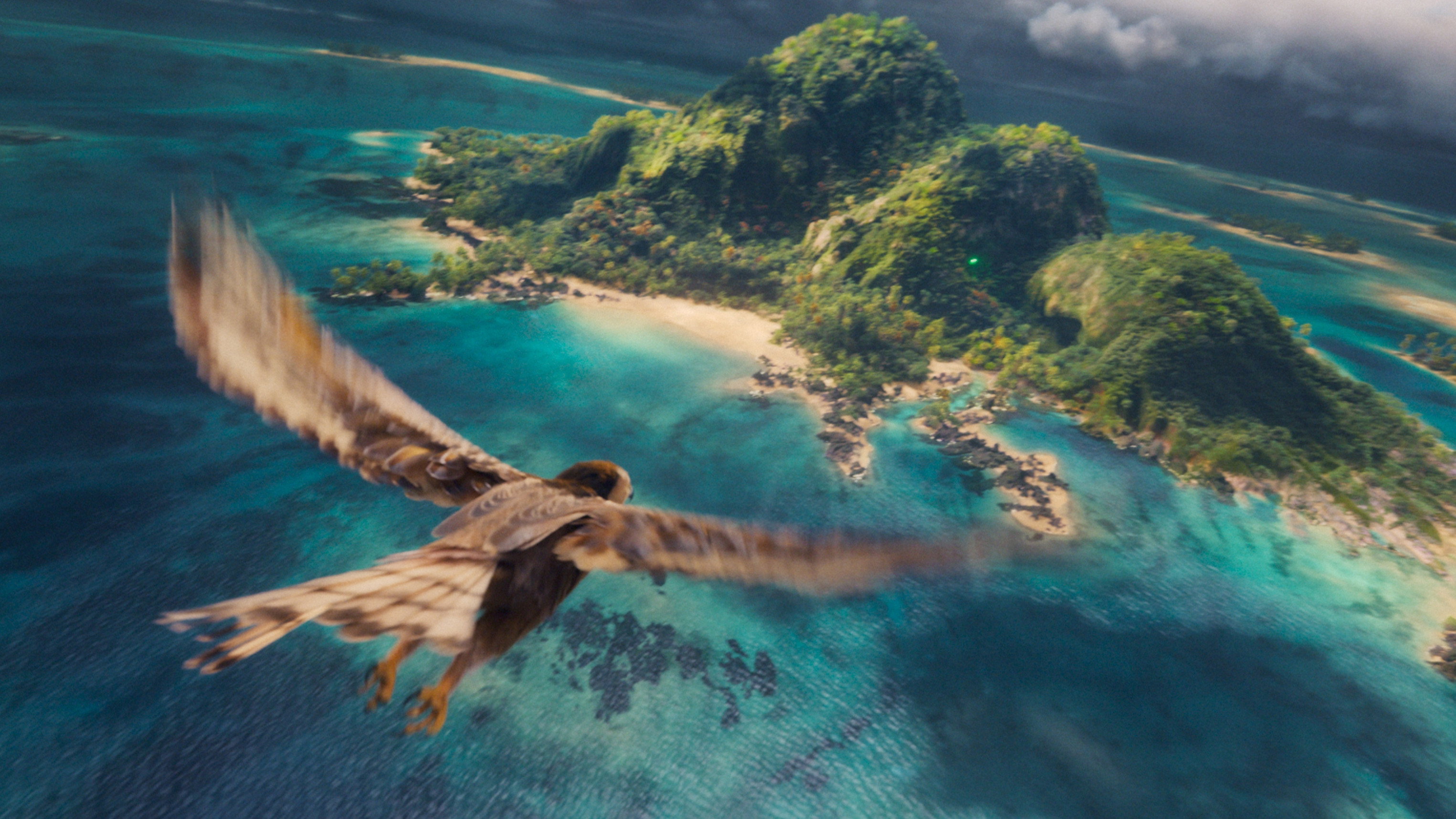 Maui in hawk form flying over island in Moana HD Wallpaper