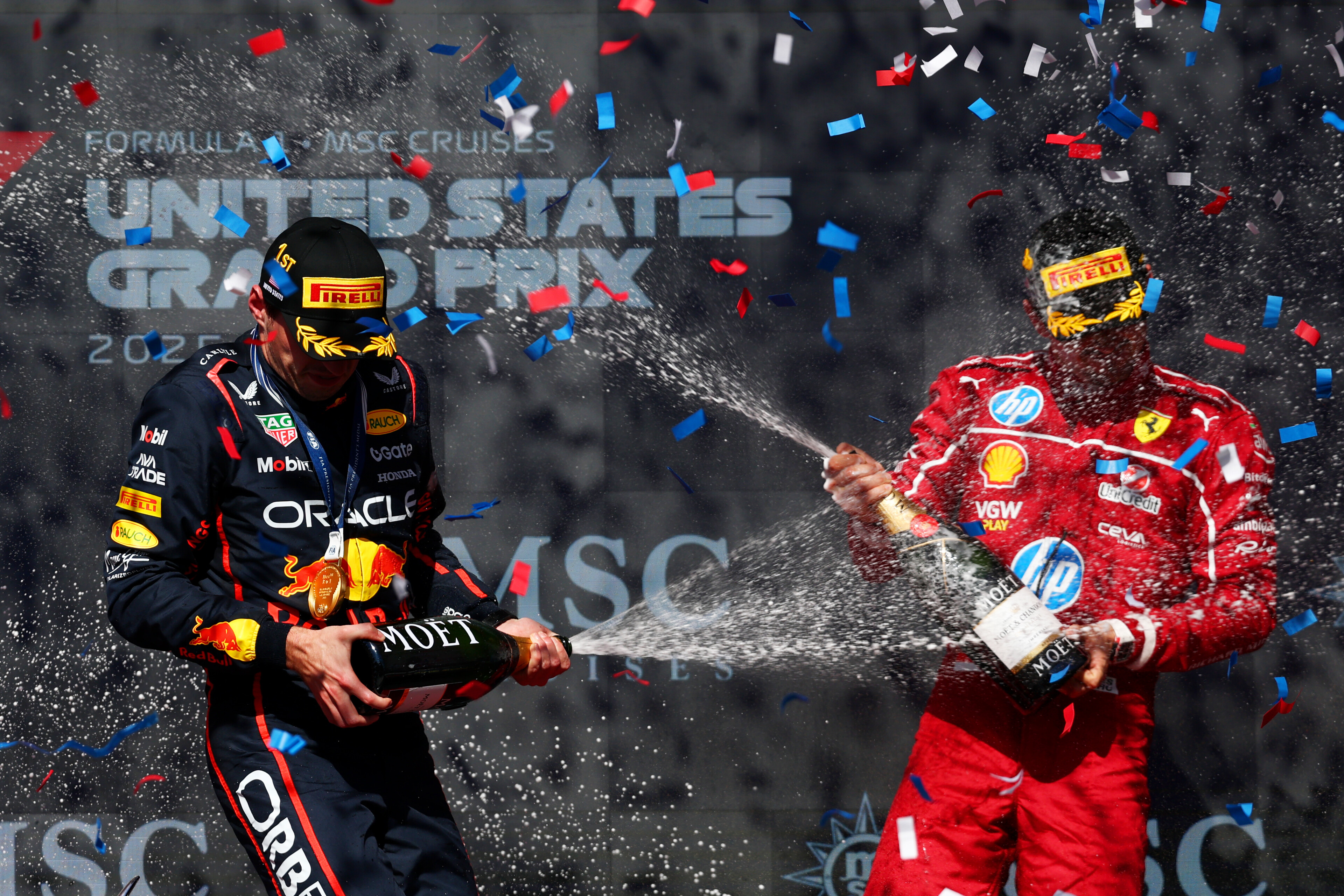 Formula 1 Drivers Celebrating on the Podium HD Wallpaper