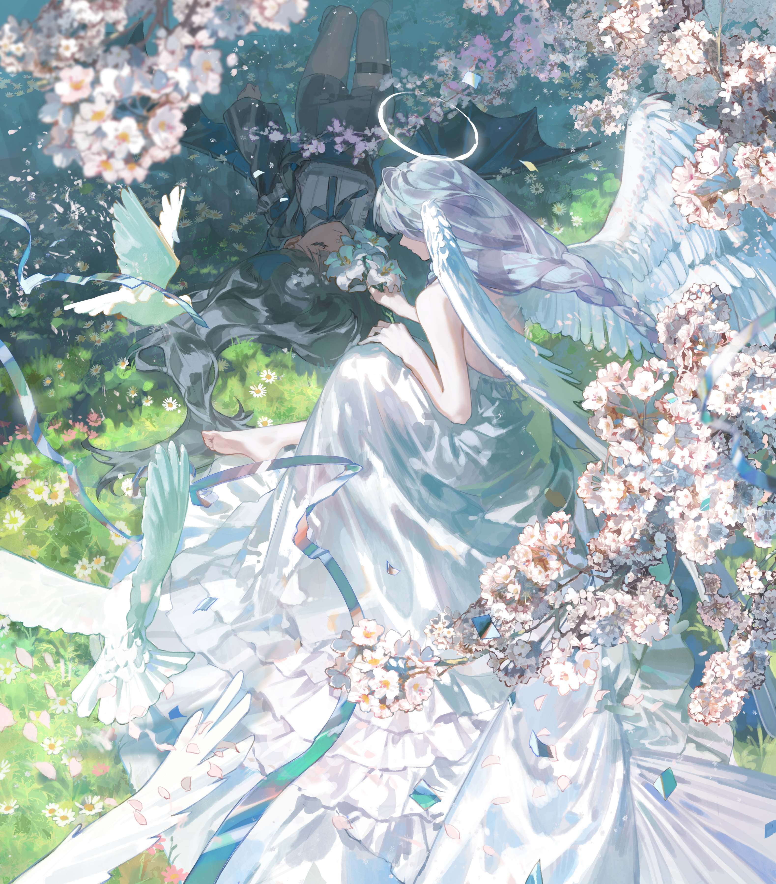 Azusa and Saori from Blue Archive in Cherry Blossoms HD Wallpaper