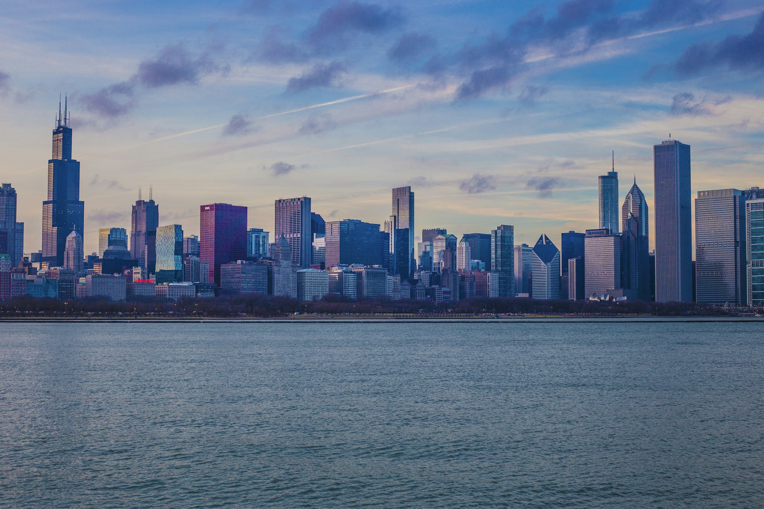 Chicago Skyline Across Lake Michigan HD Wallpaper