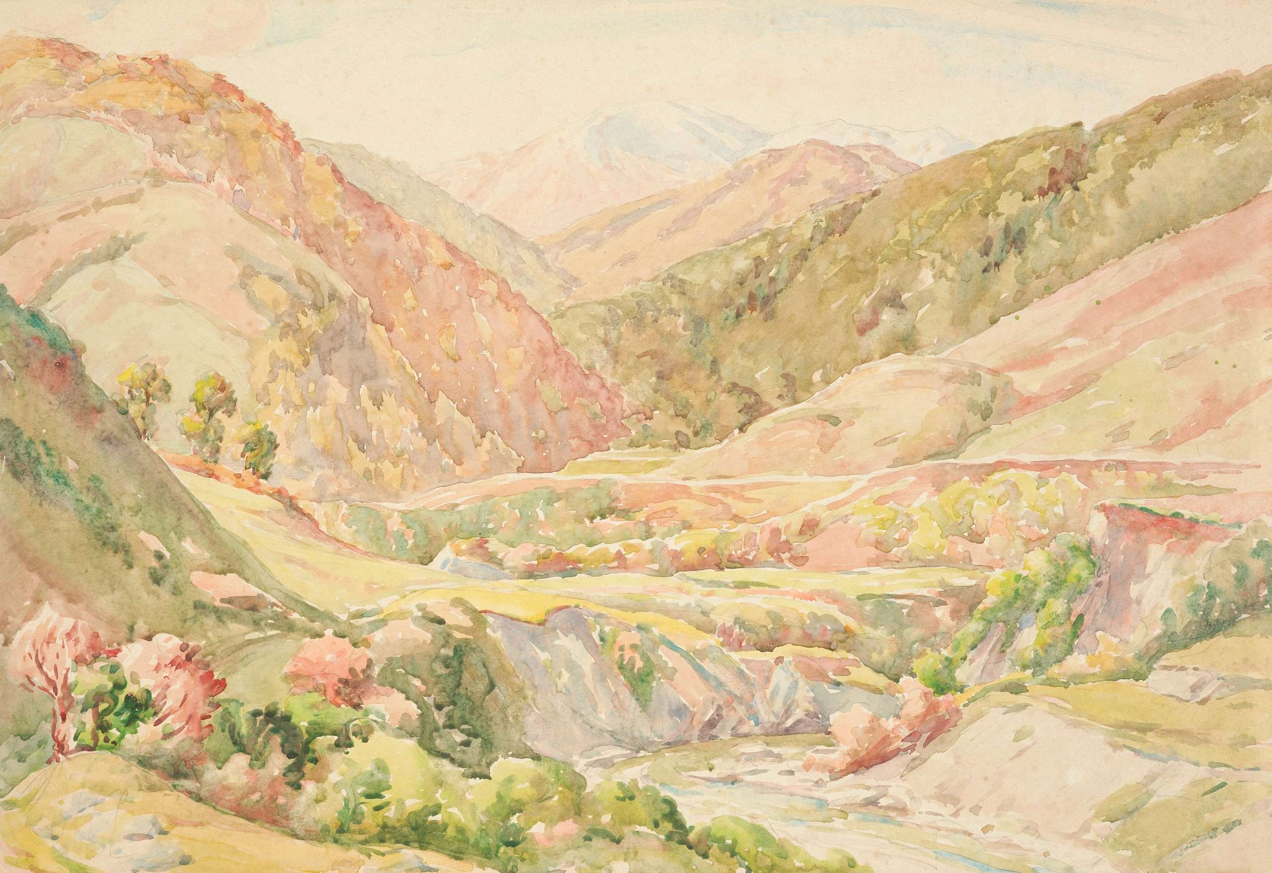 Watercolor Painting of New Zealand Mountain Landscape by Roland Hipkins HD Wallpaper