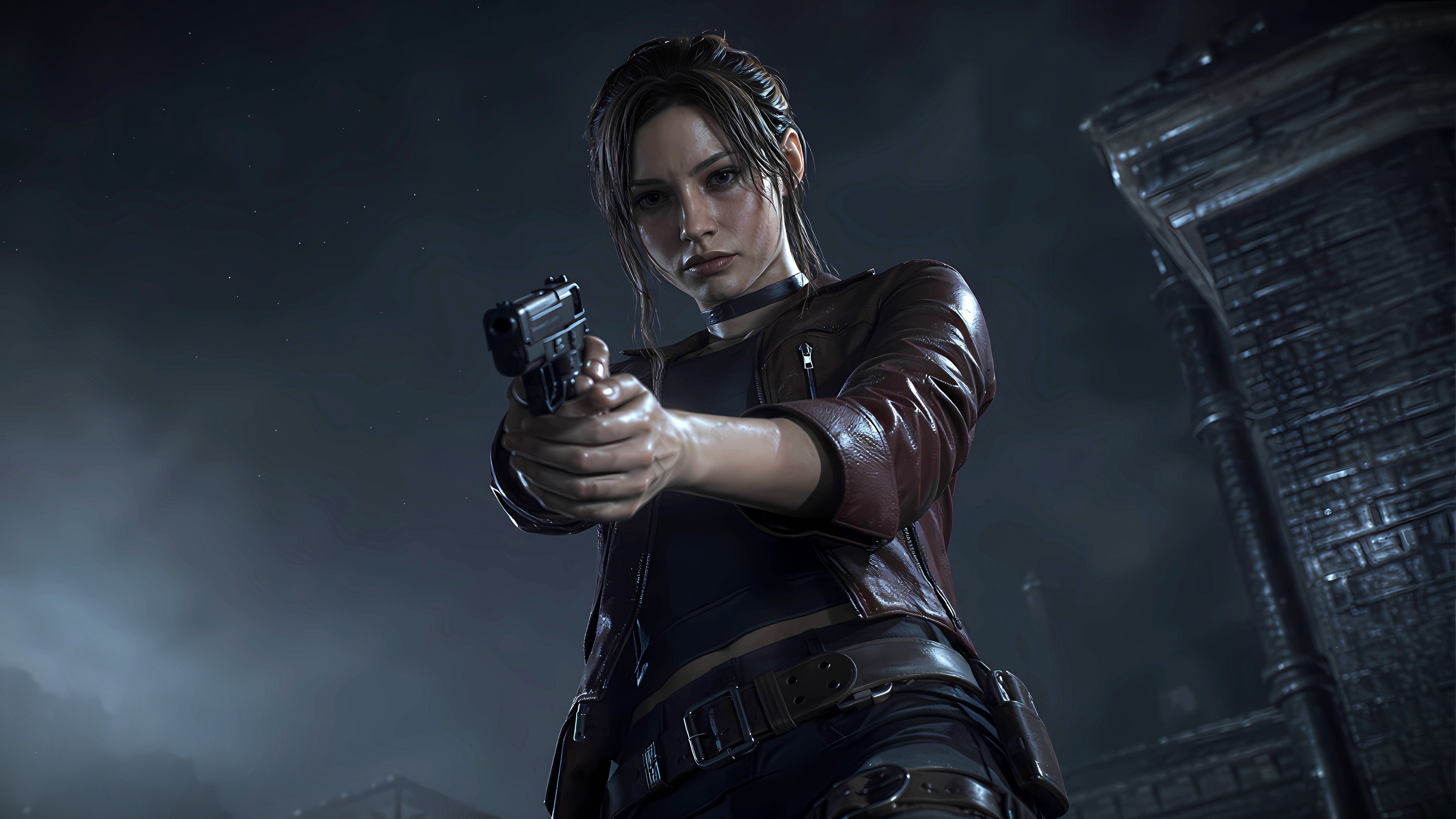 Claire Redfield aiming a gun in Resident Evil 2 HD Wallpaper