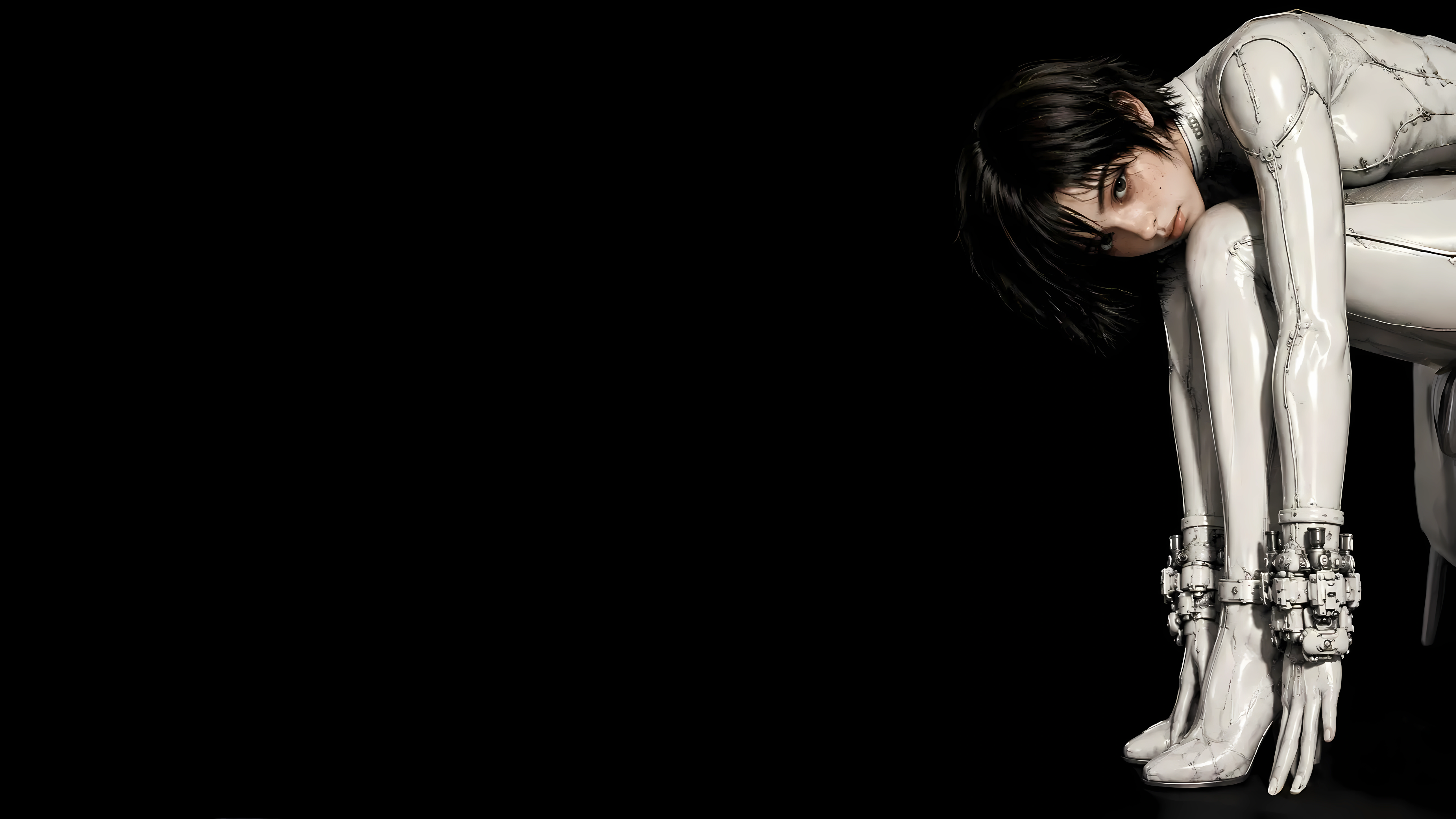 Cyborg woman in white glossy bodysuit HD Wallpaper
