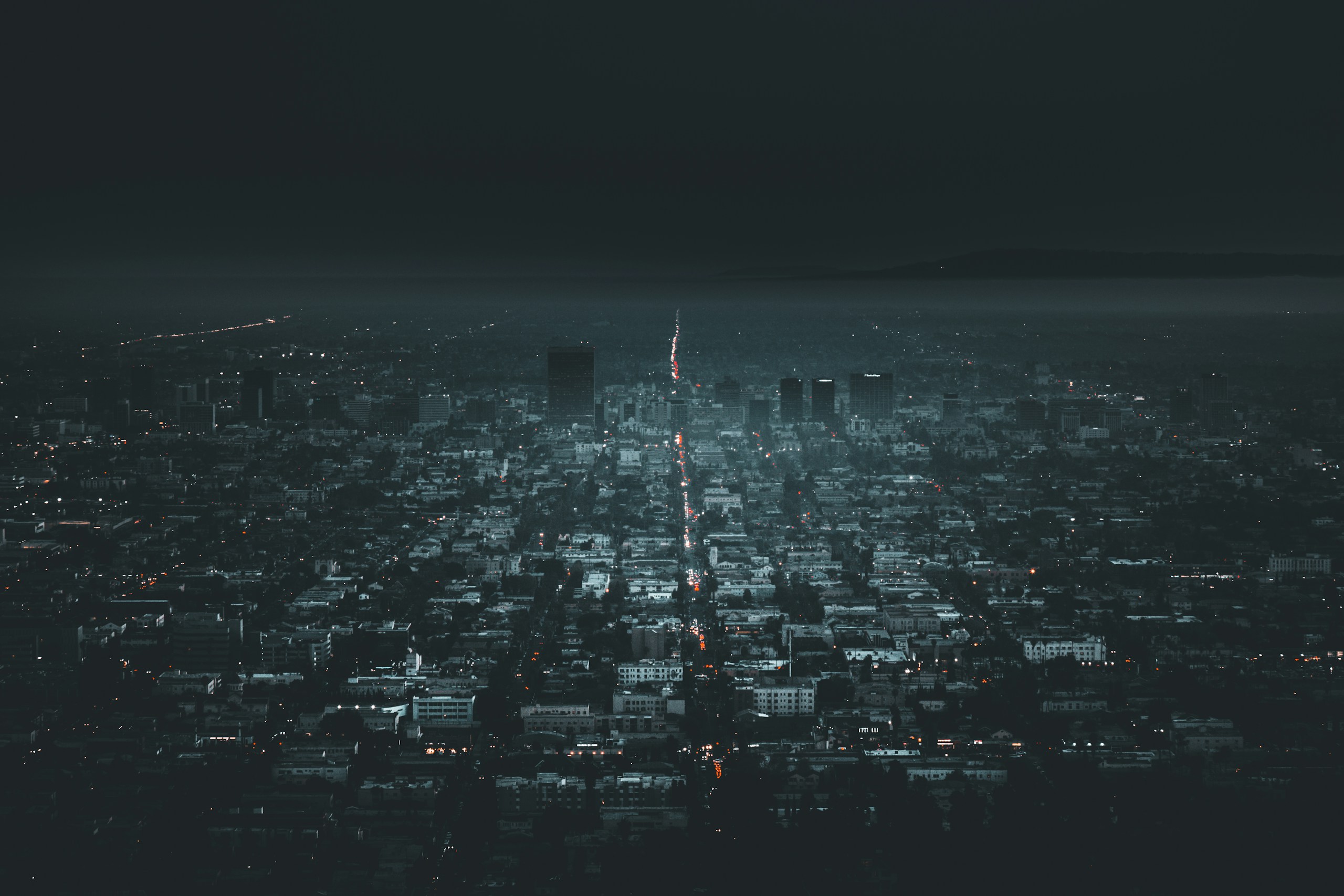 Aerial view of Los Angeles at night HD Wallpaper
